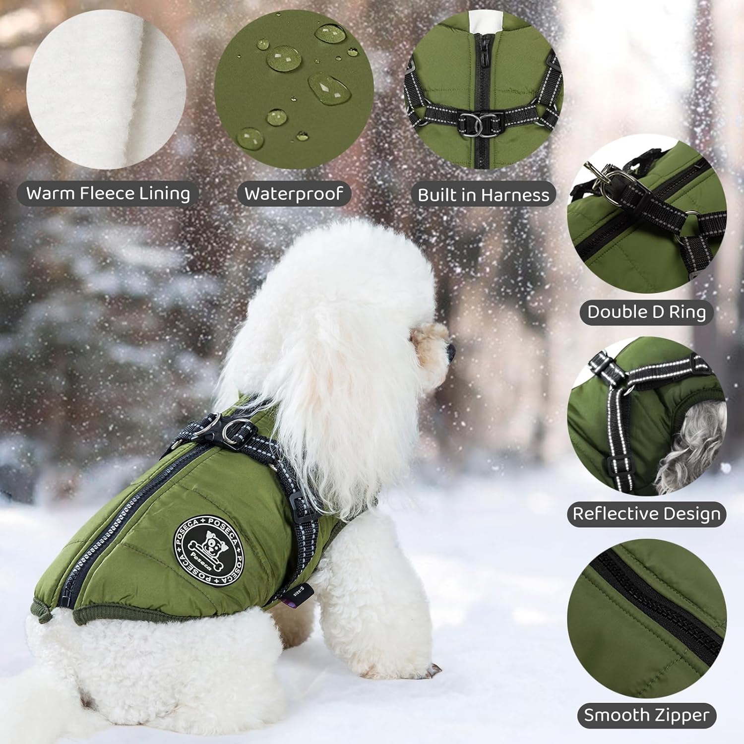 Poseca Dog Clothes for Small Dogs Dog Coat Waterproof Winter Jacket Warm Vest Dog Clothes Dog Coat Warm Winter Dog Jacket with Dog Harness for Small Medium Large Dogs - Comfort Style