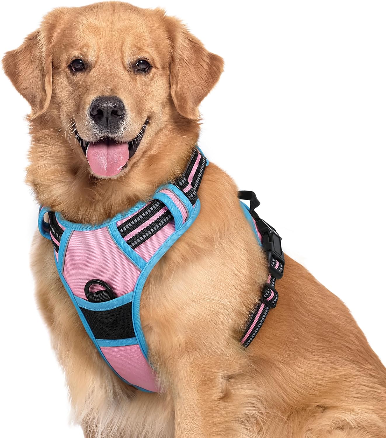 rabbitgoo Dog Harness Large Dog No Pull Pet Harness with 2 Leash Clips, Adjustable Soft Padded Pet Vest, Reflective No-Choke with Easy Control Handle for Training or Walking, Red, L - Comfort Style