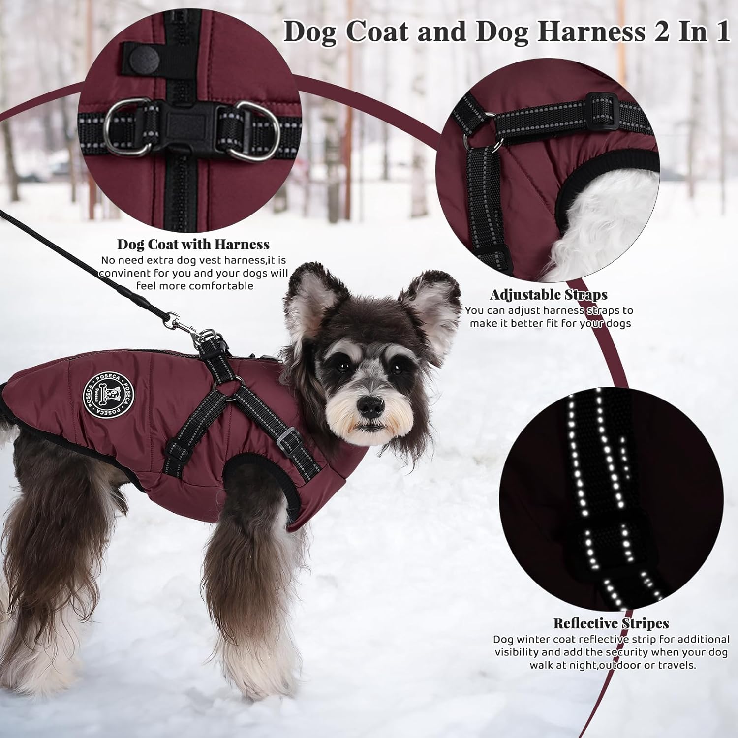 Poseca Dog Clothes for Small Dogs Dog Coat Waterproof Winter Jacket Warm Vest Dog Clothes Dog Coat Warm Winter Dog Jacket with Dog Harness for Small Medium Large Dogs - Comfort Style