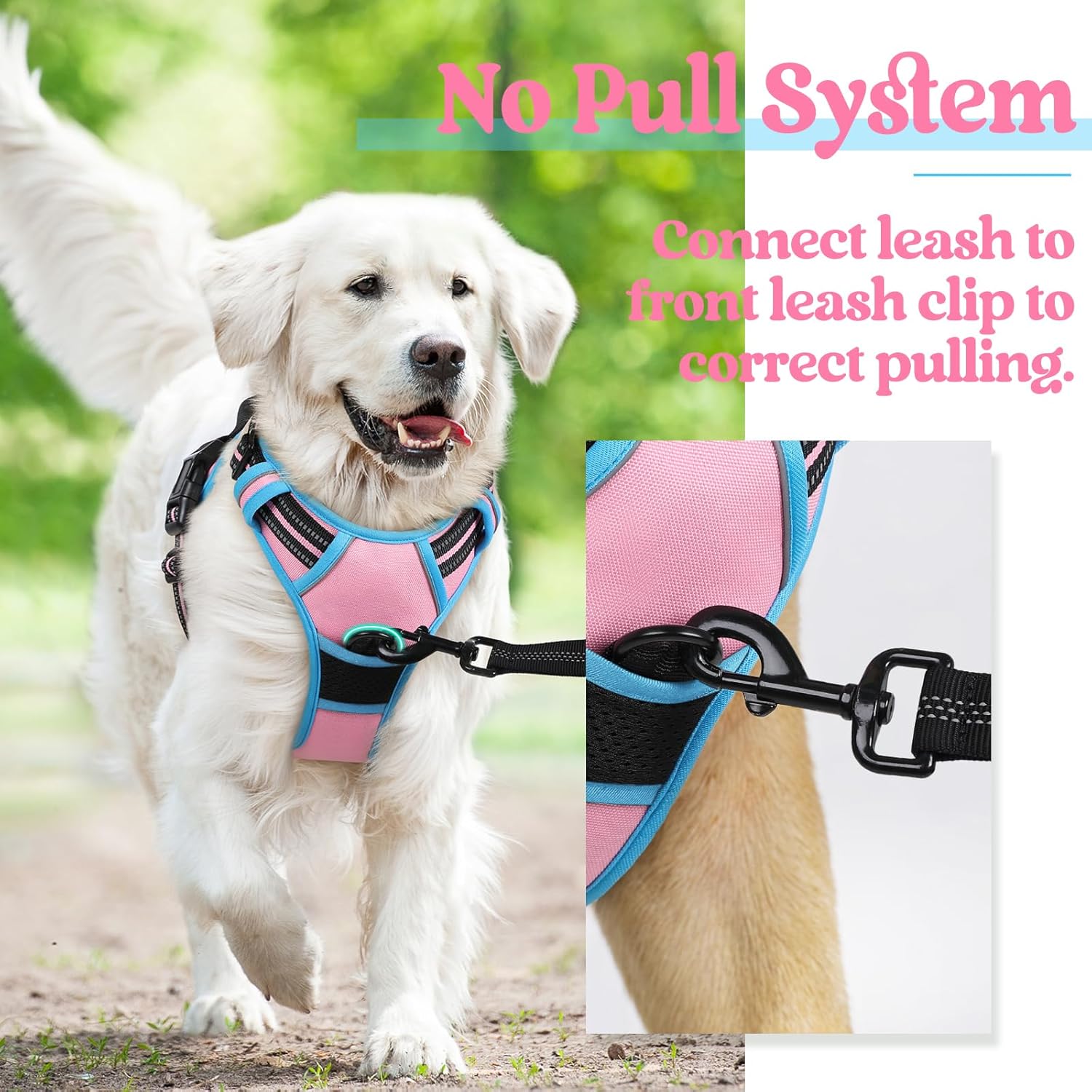 rabbitgoo Dog Harness Large Dog No Pull Pet Harness with 2 Leash Clips, Adjustable Soft Padded Pet Vest, Reflective No-Choke with Easy Control Handle for Training or Walking, Red, L - Comfort Style
