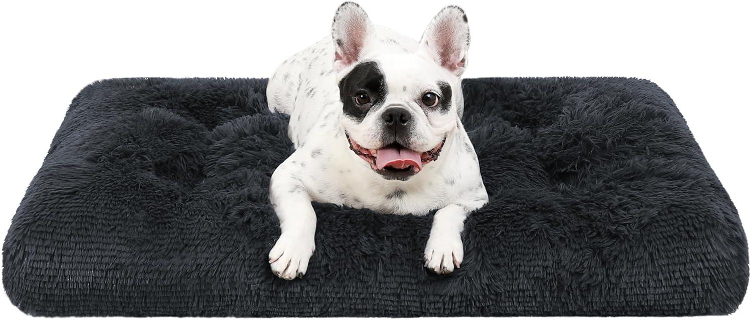 KSIIA Large Dog Bed Washable, Calming Dog Bed, Dog Crate Mattress with Non skid Bottom, Fluffy Anti Anxiety Dog Beds, Pet Beds Pillow Cushion for Dog, Dark Grey, 90x60x8cm - Comfort Style