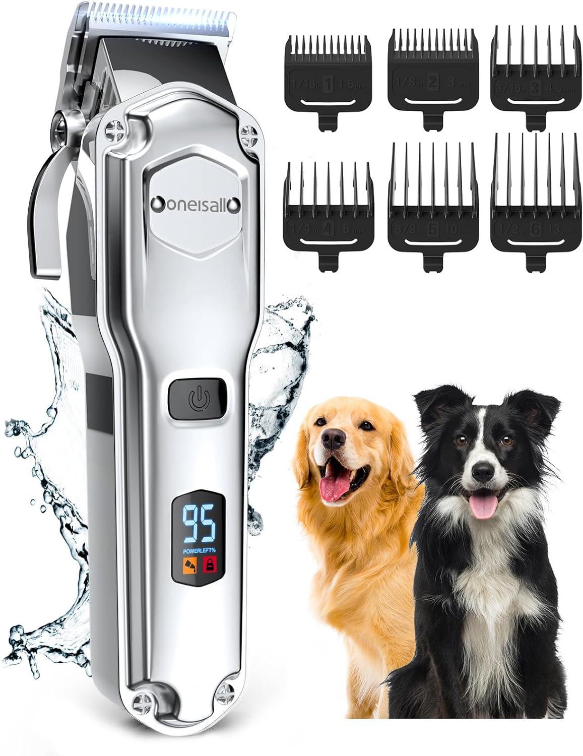 oneisall Dog Clippers for Grooming for Thick Heavy Coats/Low Noise Rechargeable Cordless Pet Shaver with Stainless Steel Blade/Waterproof Dog Shaver for Dogs Pets and Animals - Comfort Style