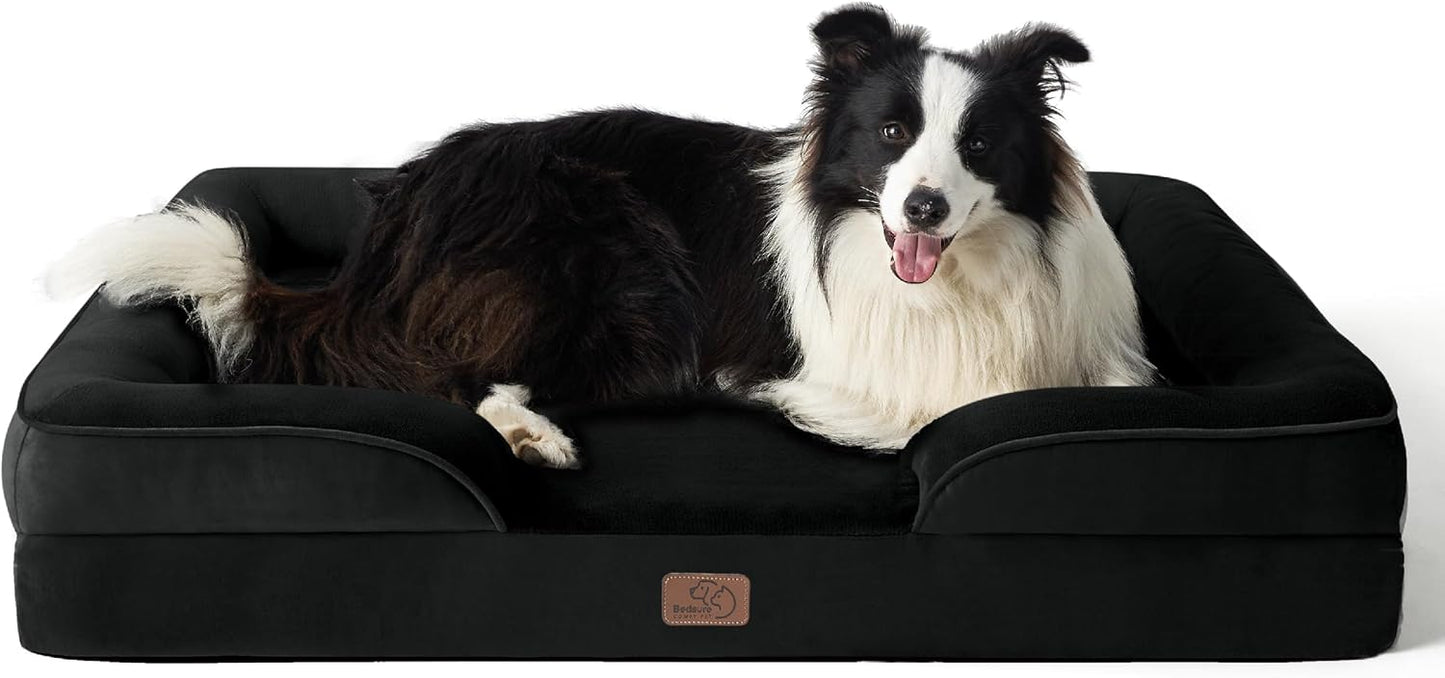 Bedsure Dog Sofa Bed Extra Large - Washable Orthopedic Dog Beds and Couch with Removable Flannel Zipper Cover, XL Waterproof Human Dog Bed for Adults, 106x80x16cm - Comfort Style