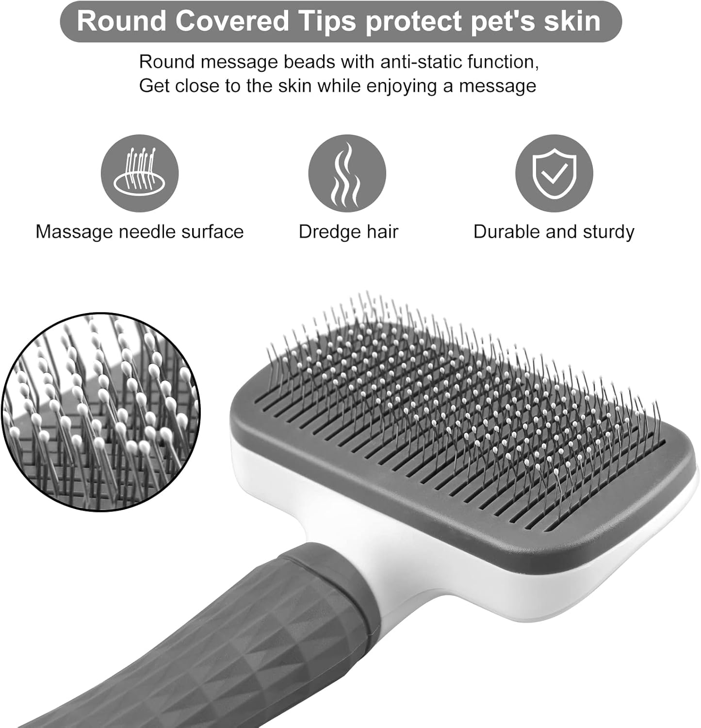 Dog Brush Cat Brush Grooming Comb,Self Cleaning Cat Dog Slicker Brushes with Smooth handle,Pet Grooming Tool with Cleaning Button for Cat Dog Shedding Brush Cat Dog Massage Clean Tangled Brush(Grey) - Comfort Style