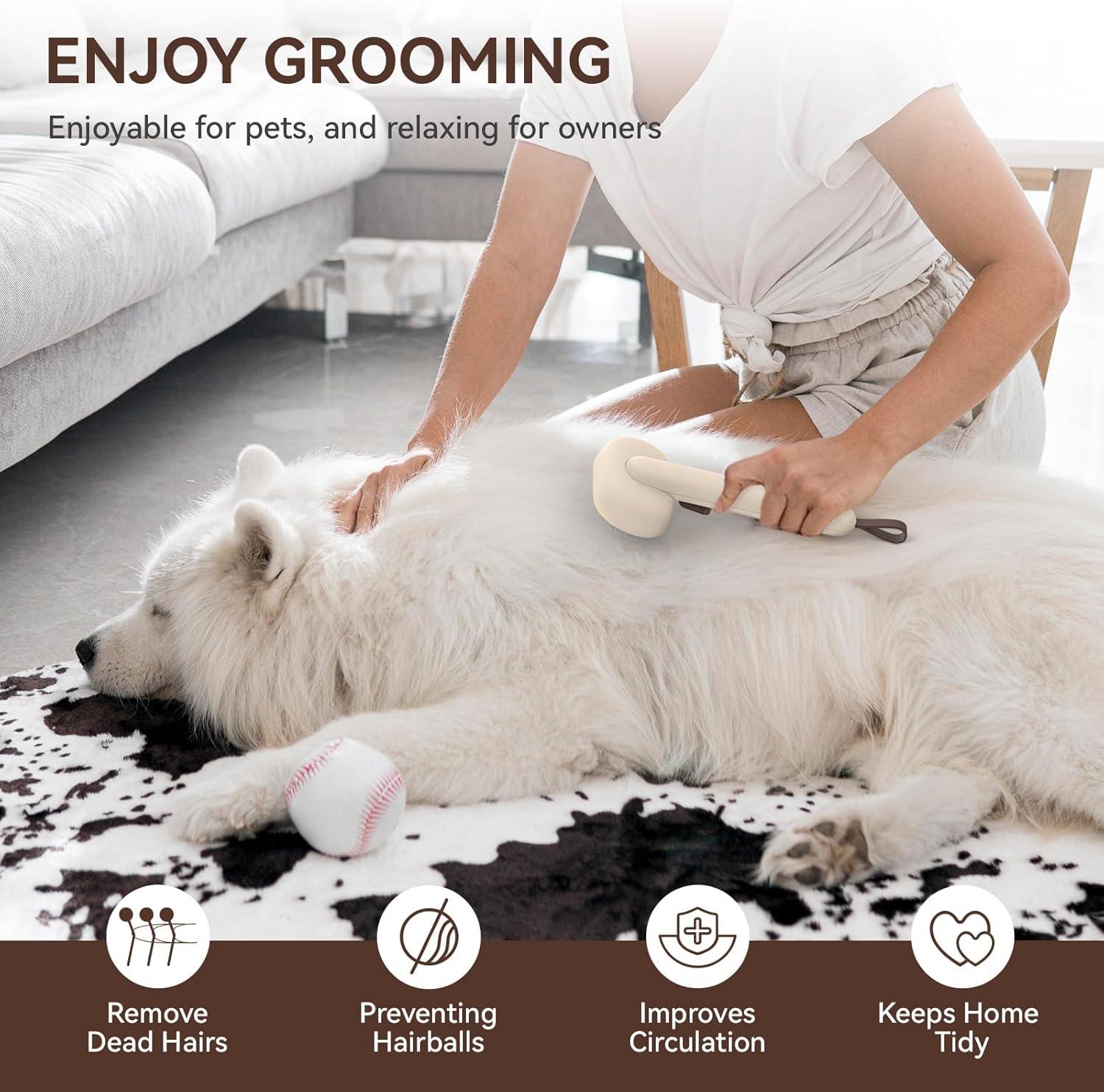 aumuca Cat Brush with Release Button, Cat Grooming Brush for Long or Short Haired Cats, Cat Hair Brush for Shedding Cat Comb for Pets Removing Loose Fur and Massage, White - Comfort Style
