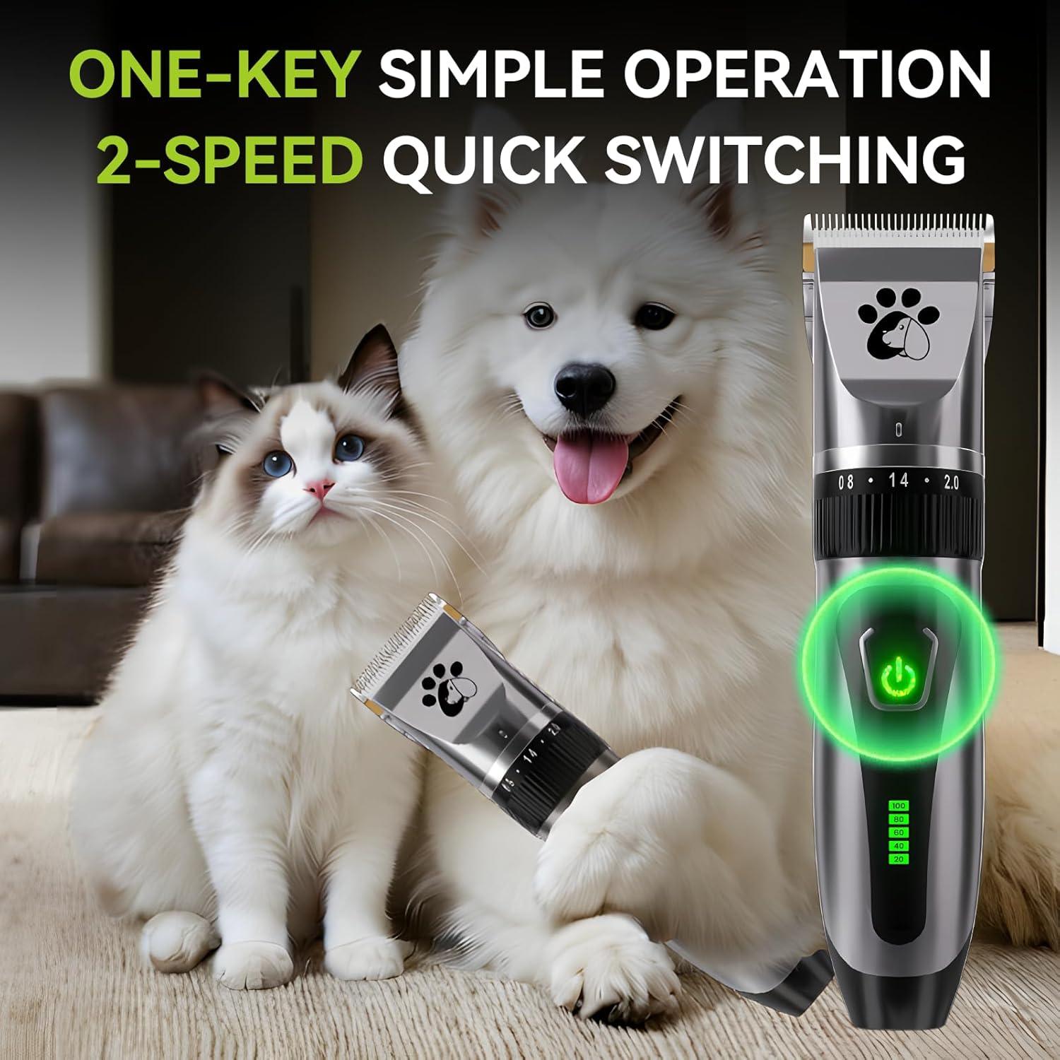 Dog Clippers Cordless, Professional Dog Trimmer, 2-Speed Low Noise Dog Grooming Kit, Pet Trimmer for Small Large Thick Hair Dogs - Comfort Style