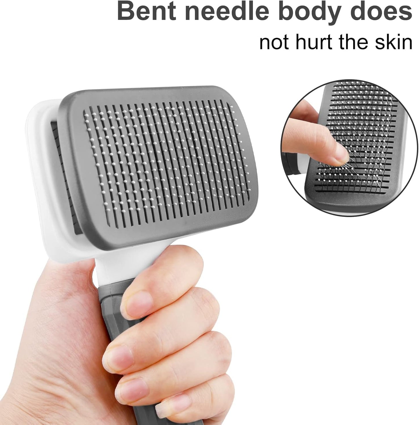 Dog Brush Cat Brush Grooming Comb,Self Cleaning Cat Dog Slicker Brushes with Smooth handle,Pet Grooming Tool with Cleaning Button for Cat Dog Shedding Brush Cat Dog Massage Clean Tangled Brush(Grey) - Comfort Style
