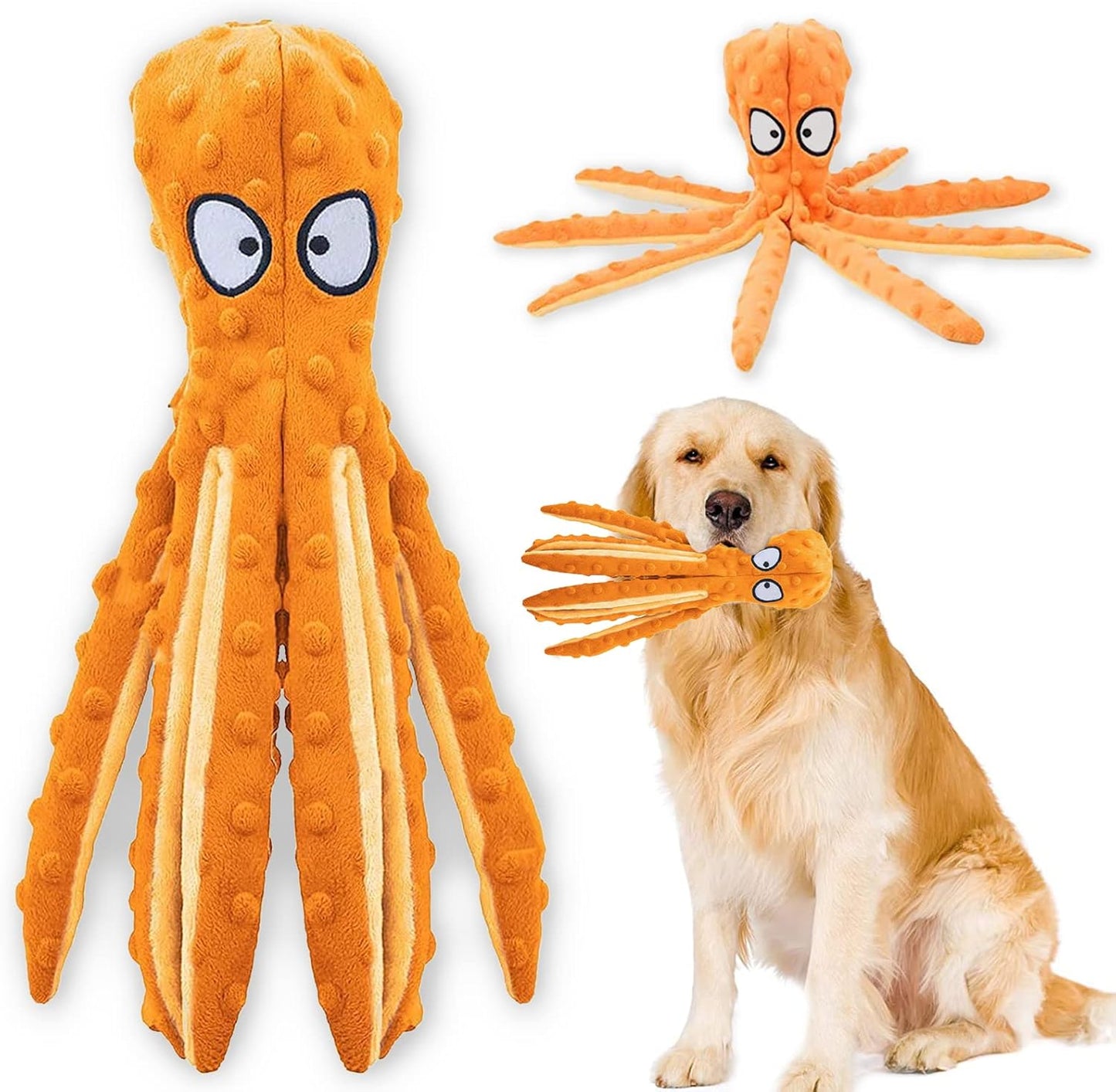 Acehome Squeaky Dog Interactive Play Toy,No Stuffing Octopus Dog Chew Toy with Crinkle Paper for Medium and Large Dog Playing(Blue) - Comfort Style