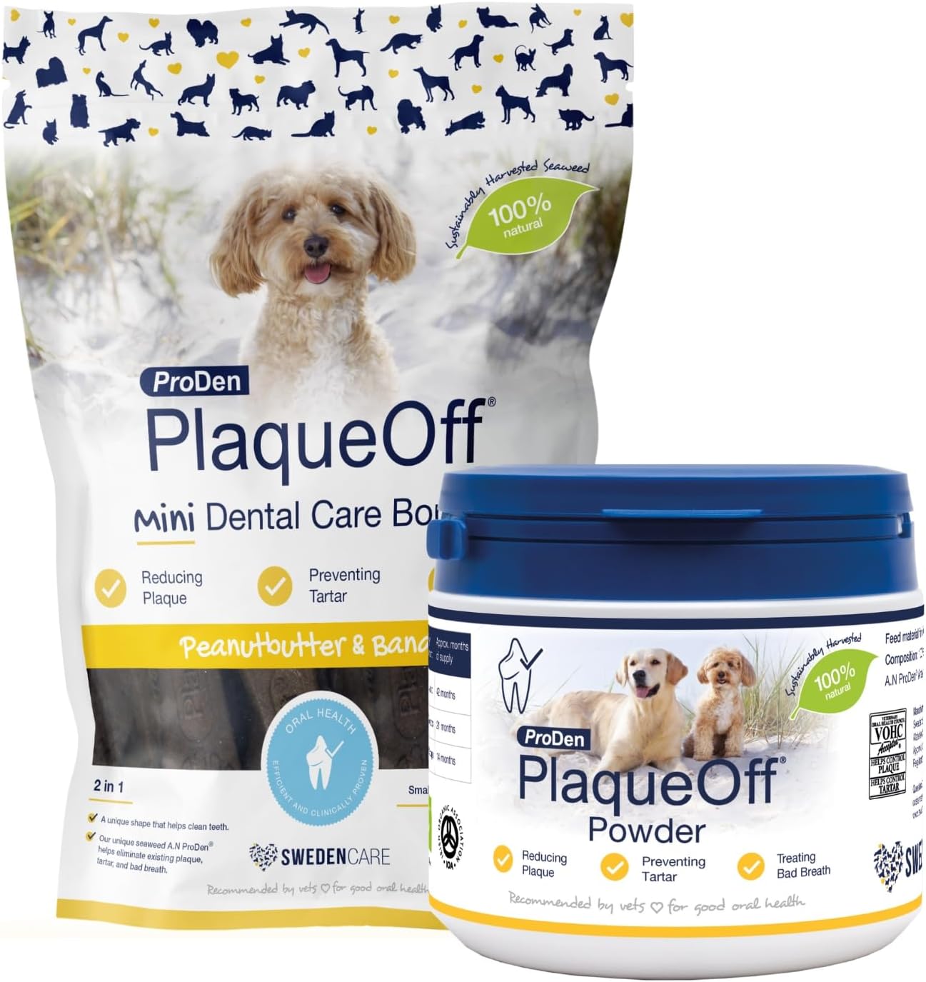 ProDen PlaqueOff 100% Natural Tartar & Bad Breath Remover for Dogs 420g Dental Powder with 20 Mini Bones - Bundle for Healthy Teeth & Fresh Breath - Comfort Style