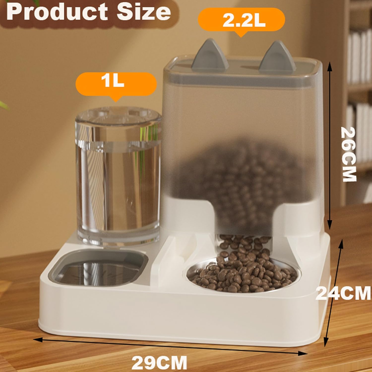 Automatic Food Feeder and Waterer Set 3.2L, 2 Packs Automatic Feeder and Waterer Set,Plastic Dog Food Dispenser and Dog Water Dispenser for Small&Medium Dogs Cats 30x15.5x25cm - Comfort Style