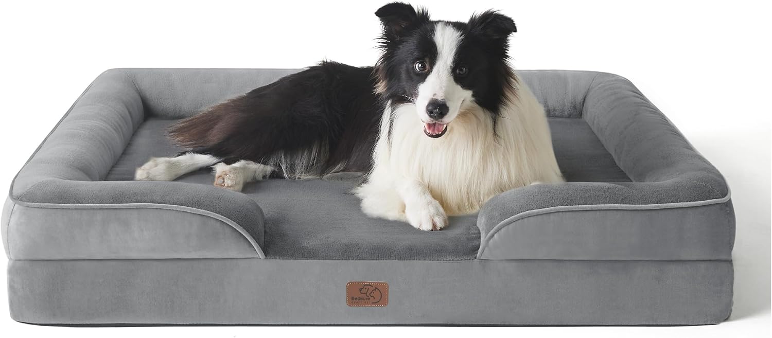 Bedsure Dog Sofa Bed Extra Large - Washable Orthopedic Dog Beds and Couch with Removable Flannel Zipper Cover, XL Waterproof Human Dog Bed for Adults, 106x80x16cm - Comfort Style