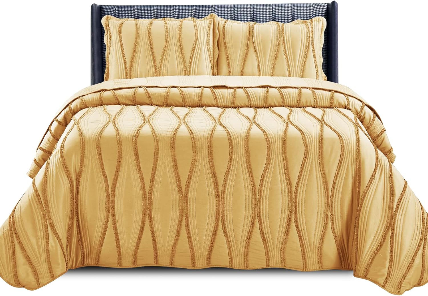 PHP Beautiful Quilted Bedspread Throw Embossed Frilled Pattern Quilt Coverlets Bedspreads Throw Bedding for All Season Comforter Set - Mustard - Single