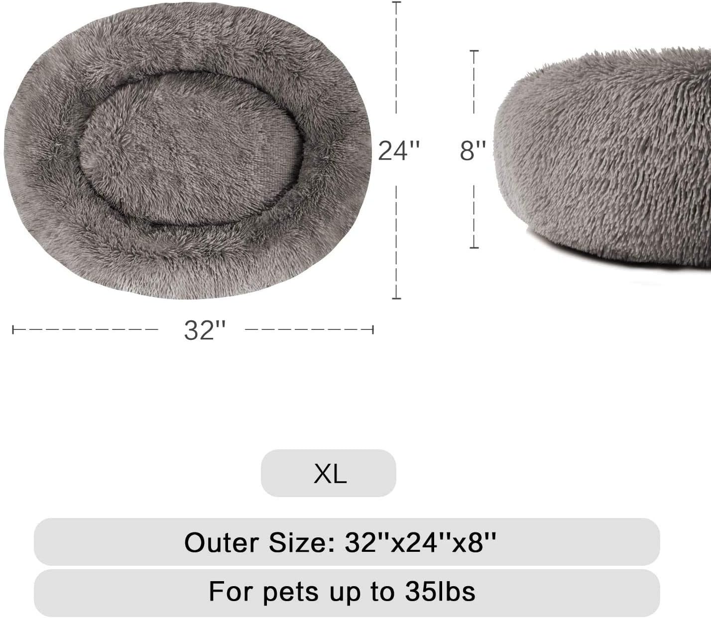 MFOX Calming Dog Bed Cat Bed Donut, Faux Fur Donut Cuddler Washable Self-Warming Pet Bed, Large Round Plush Dog Bed for Small/Medium/Large Dogs(60cm/80cm/90cm/110cm) - Comfort Style