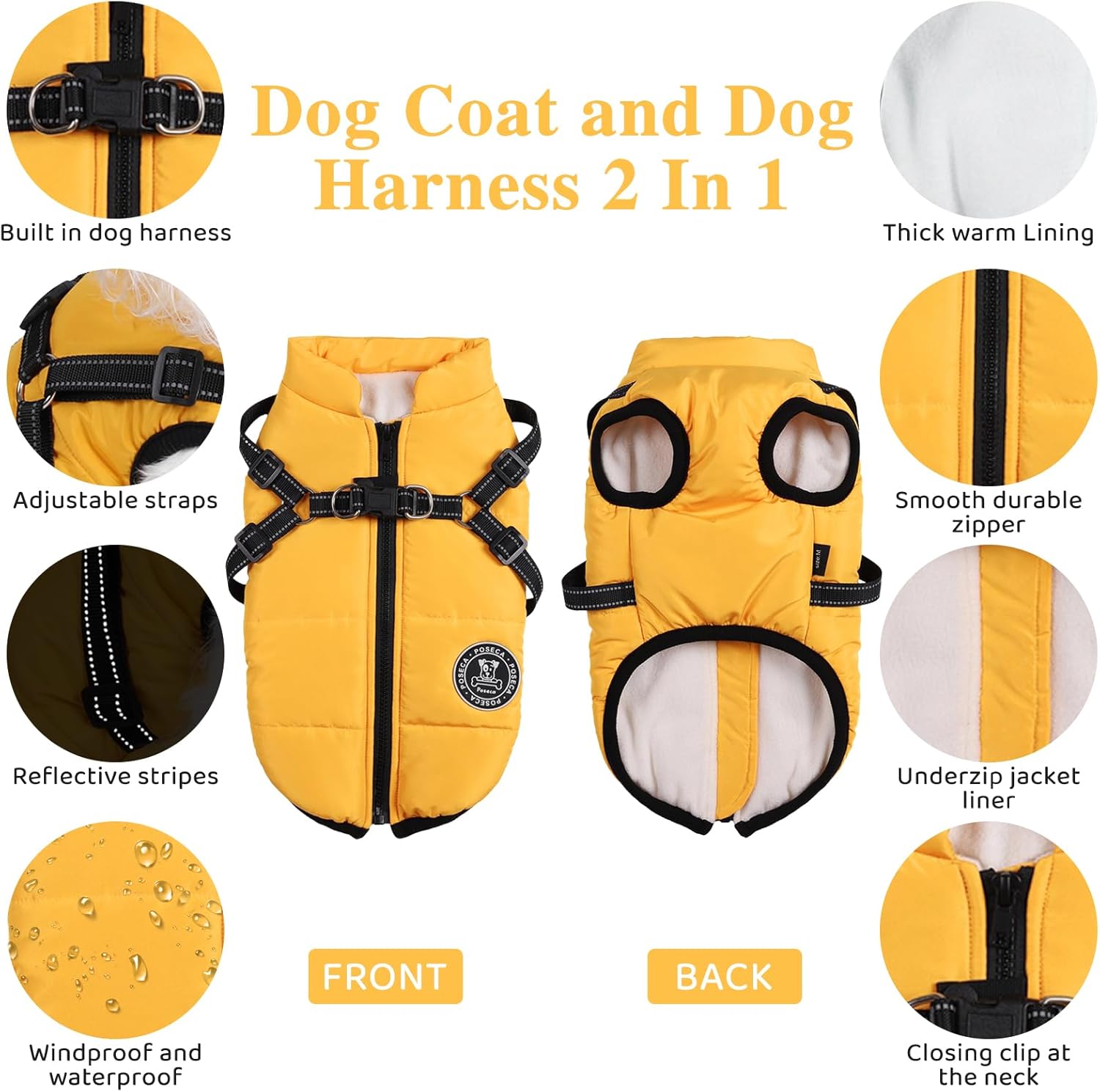 Poseca Dog Clothes for Small Dogs Dog Coat Waterproof Winter Jacket Warm Vest Dog Clothes Dog Coat Warm Winter Dog Jacket with Dog Harness for Small Medium Large Dogs - Comfort Style