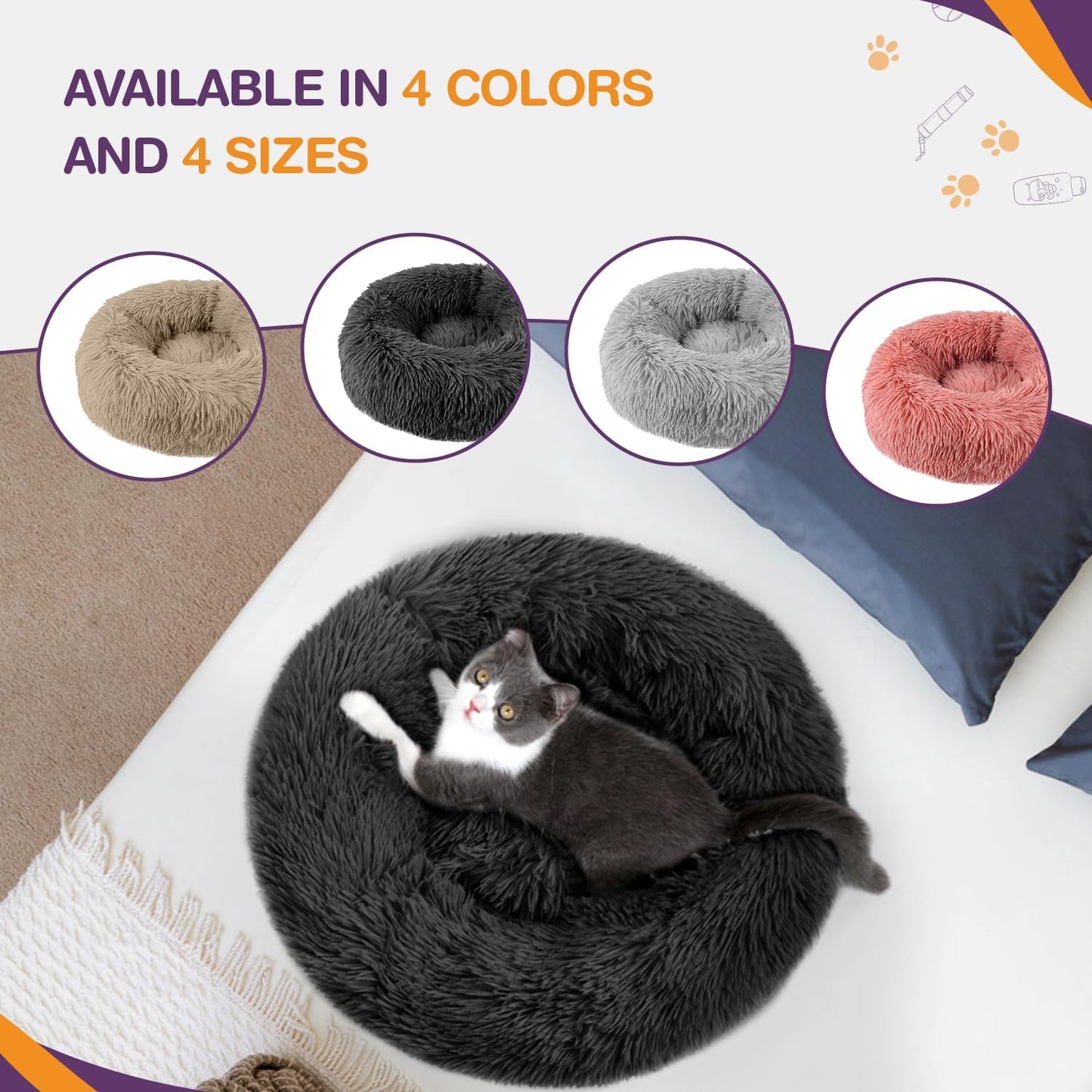 ELYF 50cm Dark Grey Donut Cat Beds for Indoor Cats Clearance, Kitten Bed and Puppy Bed with Anti-Slip Waterproof Bottom, Fluffy Cosy Pet Bedding & Furniture for Small Dog Bed Clearance, Large Cat Bed - Comfort Style