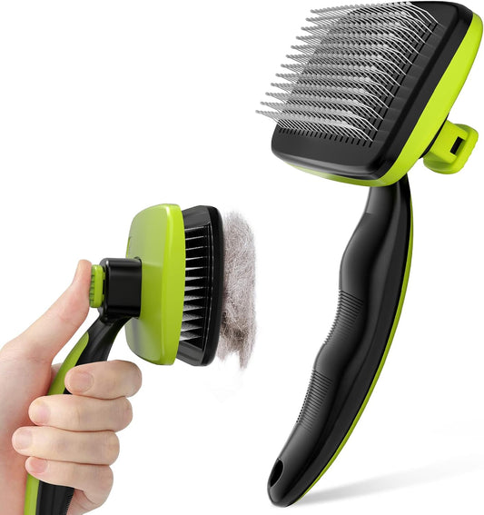 Pecute Cat Brush Dog Brush, Cat Hair Brush for Grooming, Self Cleaning Slicker Dog Brush, Rounded Pins Cat Brush for Short Haired Cats, Small Dog Grooming Brush Safe and Smooth - Comfort Style