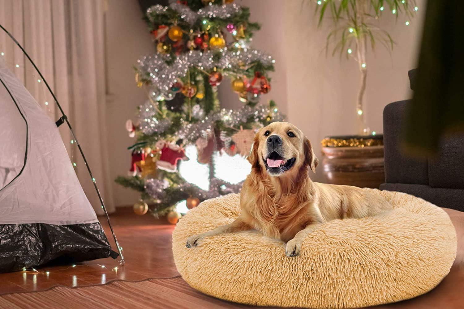 MFOX Calming Dog Bed Cat Bed Donut, Faux Fur Donut Cuddler Washable Self-Warming Pet Bed, Large Round Plush Dog Bed for Small/Medium/Large Dogs(60cm/80cm/90cm/110cm) - Comfort Style