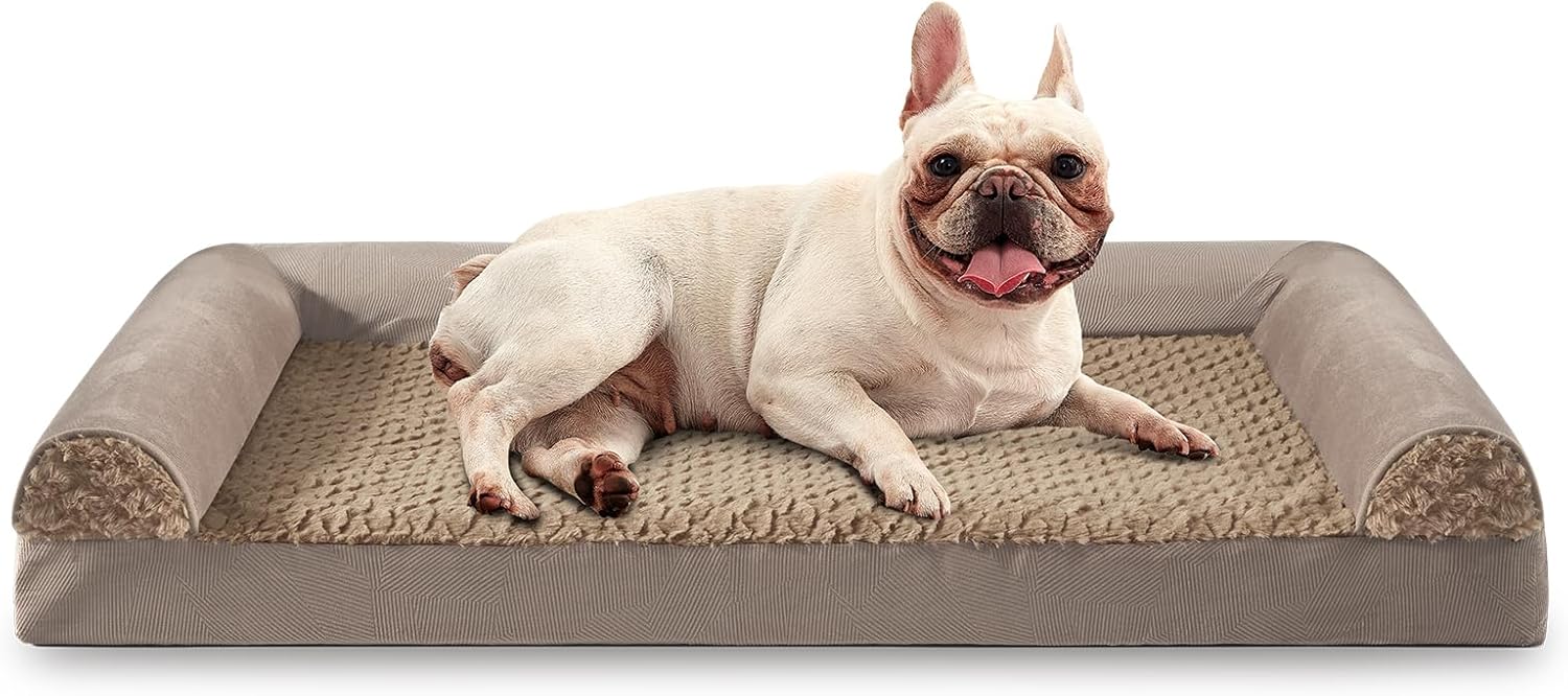 FURTIME Large Dog Bed(89 x 64cm), Orthopedic Memory Foam Dog Beds Sofa with Removable Flannel Cover, Washable Pet Bed, Good for Doberman Pinscher, Sheltie, Border Collie, Australian Herding Dog - Comfort Style