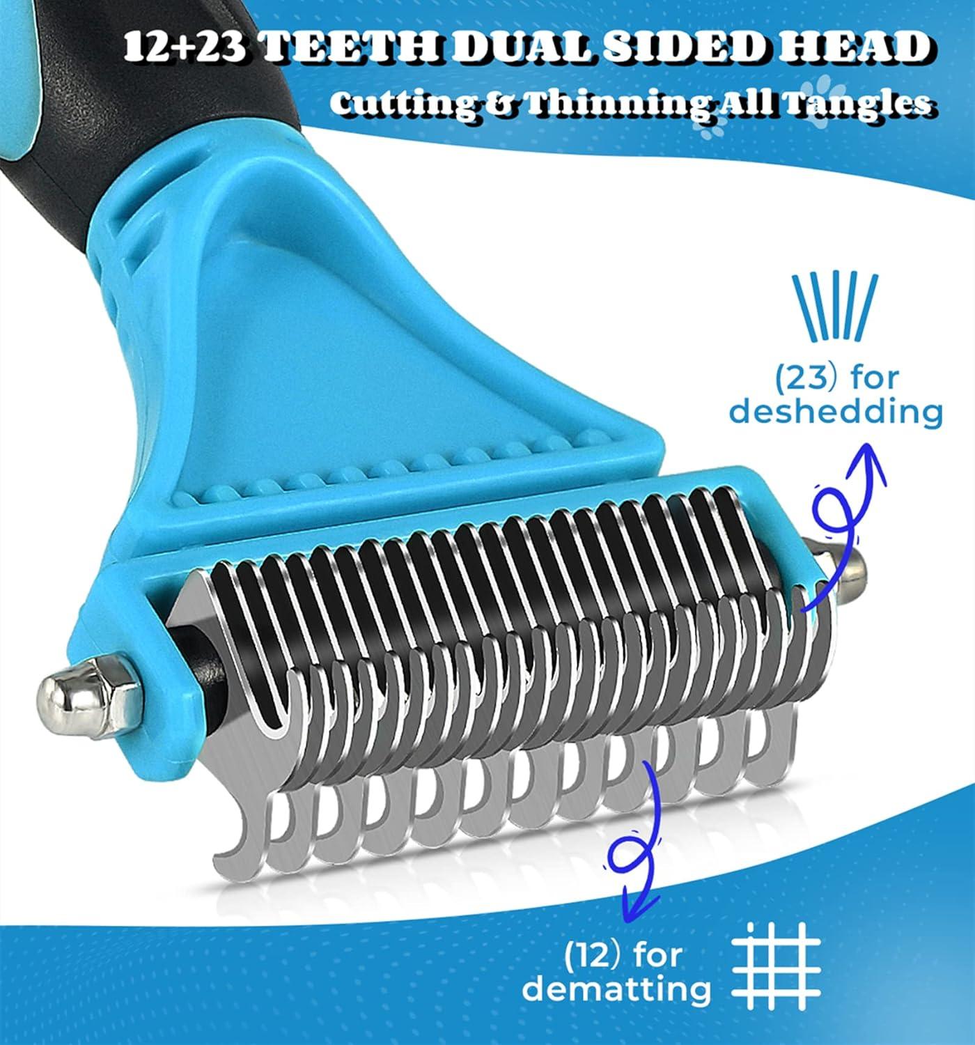 Morpilot Dog Brush Cat Brush Grooming Comb, 23+12 Double Sided Undercoat Rake Dematting Deshedding Tool for Long Hair Pets Cat Dog Slicker Shedding Brushes Efficiently Reduces Hair Loss by up to 90% - Comfort Style