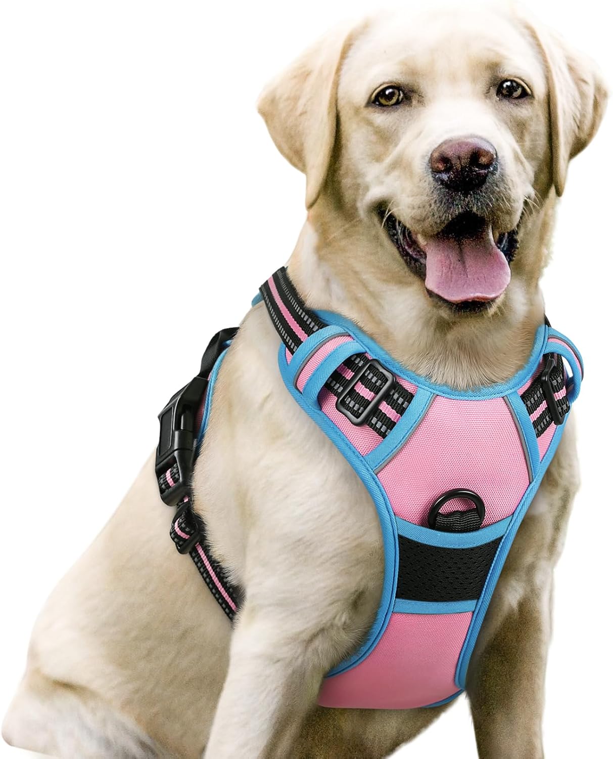 rabbitgoo Dog Harness Large Dog No Pull Pet Harness with 2 Leash Clips, Adjustable Soft Padded Pet Vest, Reflective No-Choke with Easy Control Handle for Training or Walking, Red, L - Comfort Style