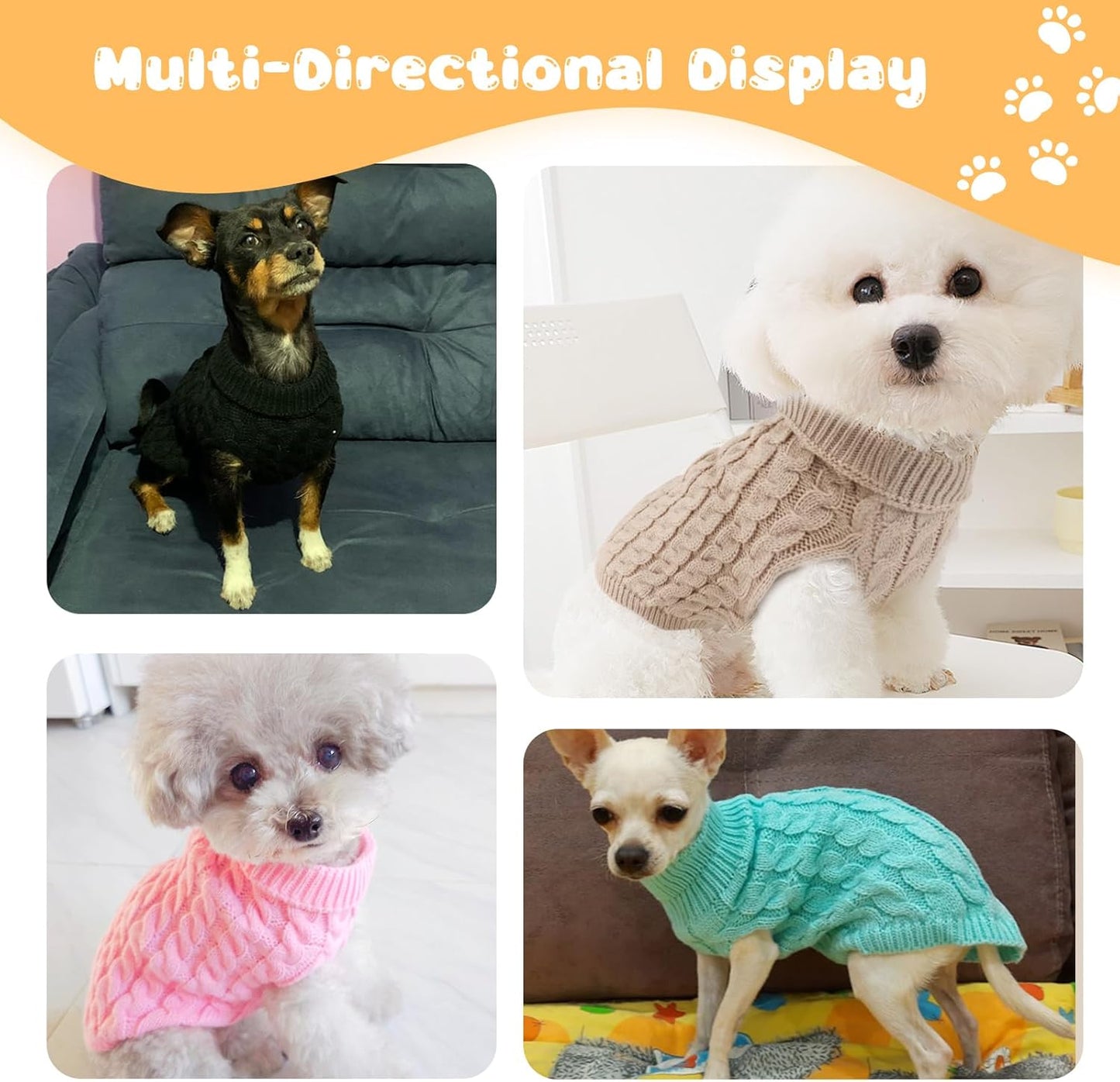 Fiohiros Dog Jumpers Knitted Turtleneck, Warm Winter Dachshund Jumper Cute, Apparel Puppy Twist Striped Vest Dog Clothes for Dogs Cats