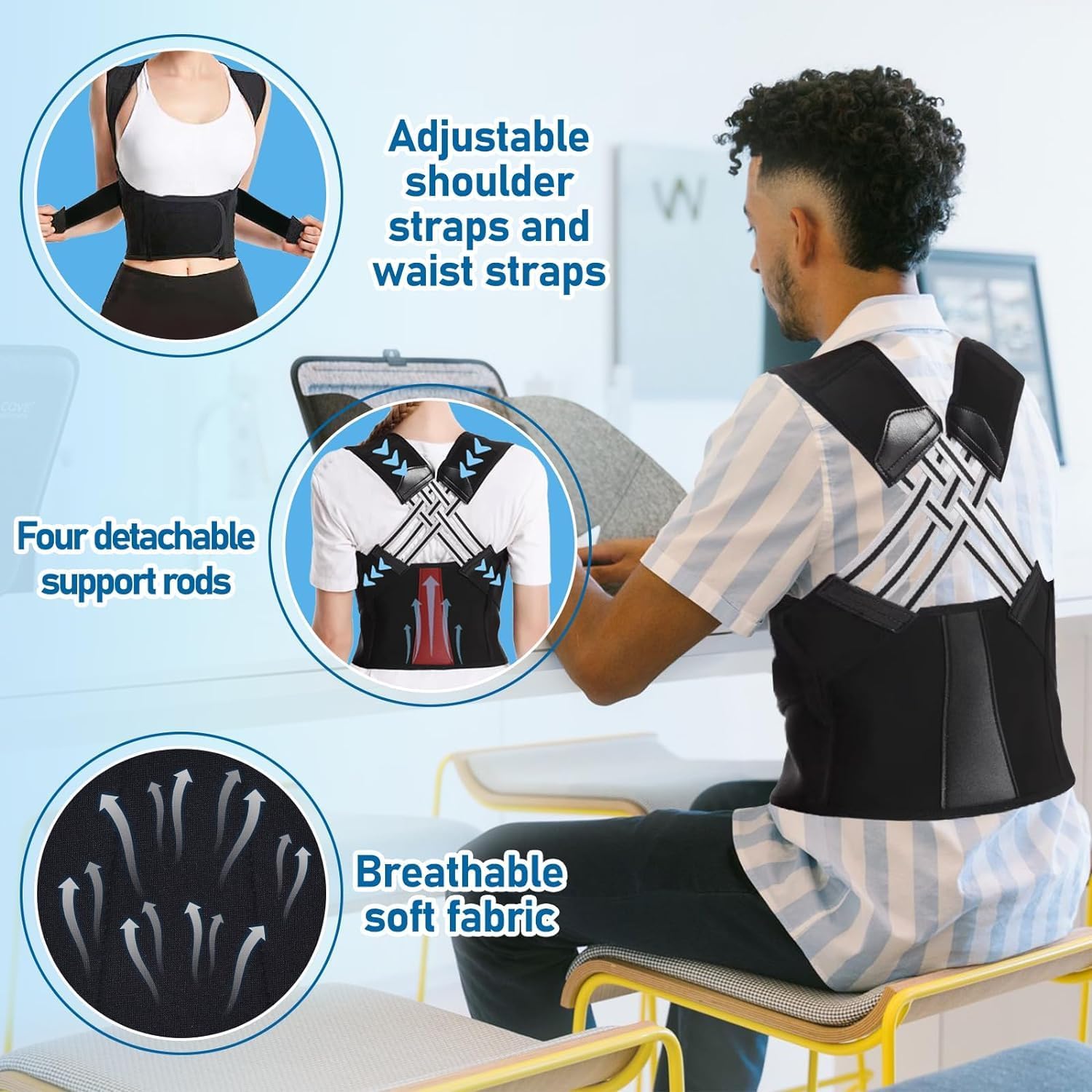 COLEESON Posture Corrector for Men and Women, Comfortable Upper Back Brace, Adjustable Back Straightener Support for Shoulder, Neck and Back - Comfort Style