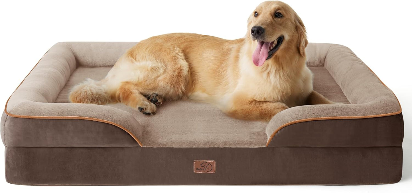 Bedsure Dog Sofa Bed Extra Large - Washable Orthopedic Dog Beds and Couch with Removable Flannel Zipper Cover, XL Waterproof Human Dog Bed for Adults, 106x80x16cm - Comfort Style