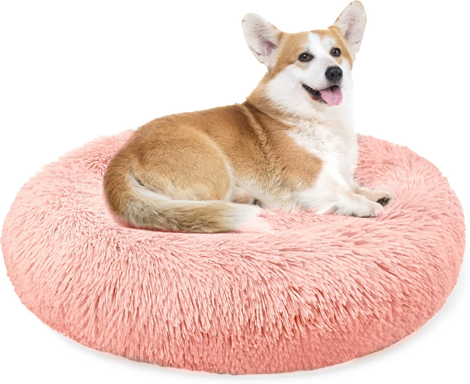 Enjamoy Plush Donut Dog Bed, Calming Round Dog Cat Bed Soft and Fluffy Cuddler Pet Cushion Self-Warming Puppy Beds Machine Washable, Grey 50cm - Comfort Style