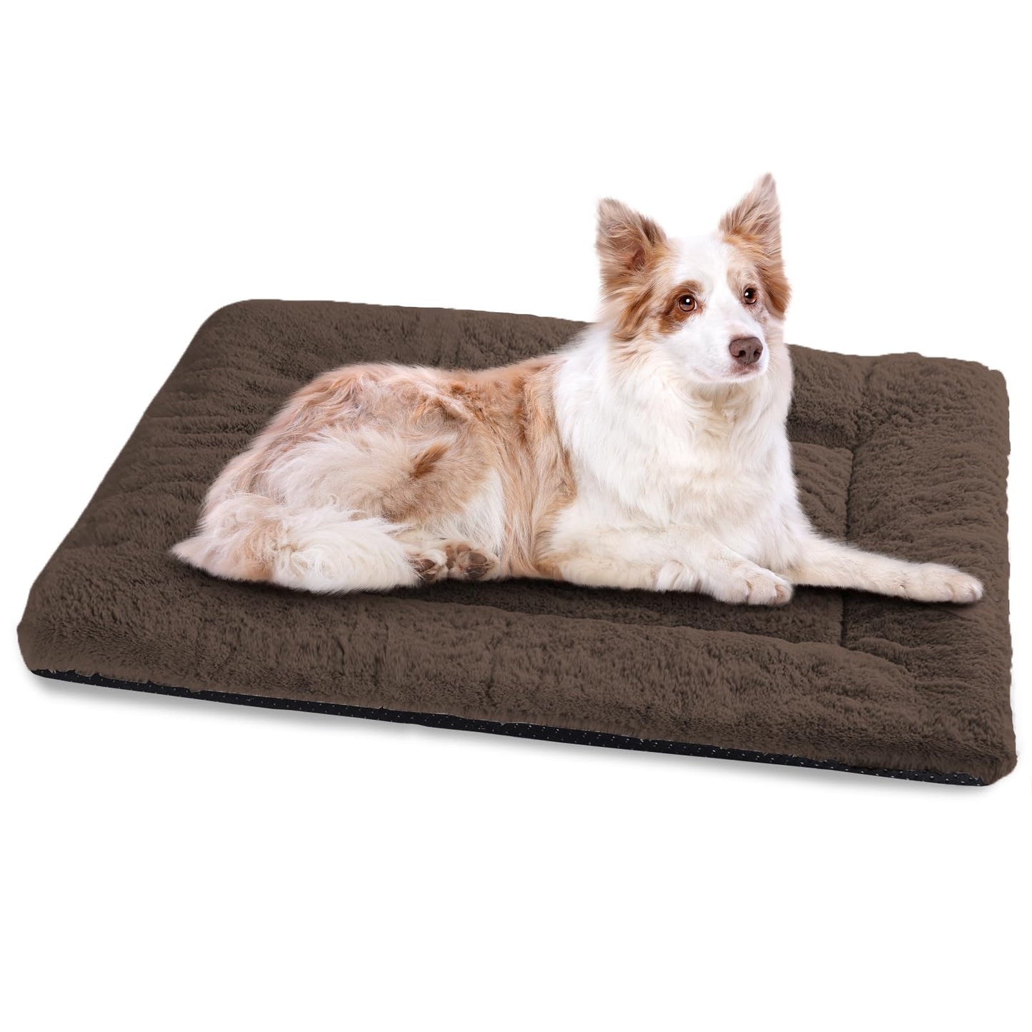 Baodan Washable Dog Bed for Medium Large Dogs Cats, Soft Dog Crate Mattress Mat, Fluffy Comfortable Pet Beds Pad Cushion- XL 106x71 cm, Grey