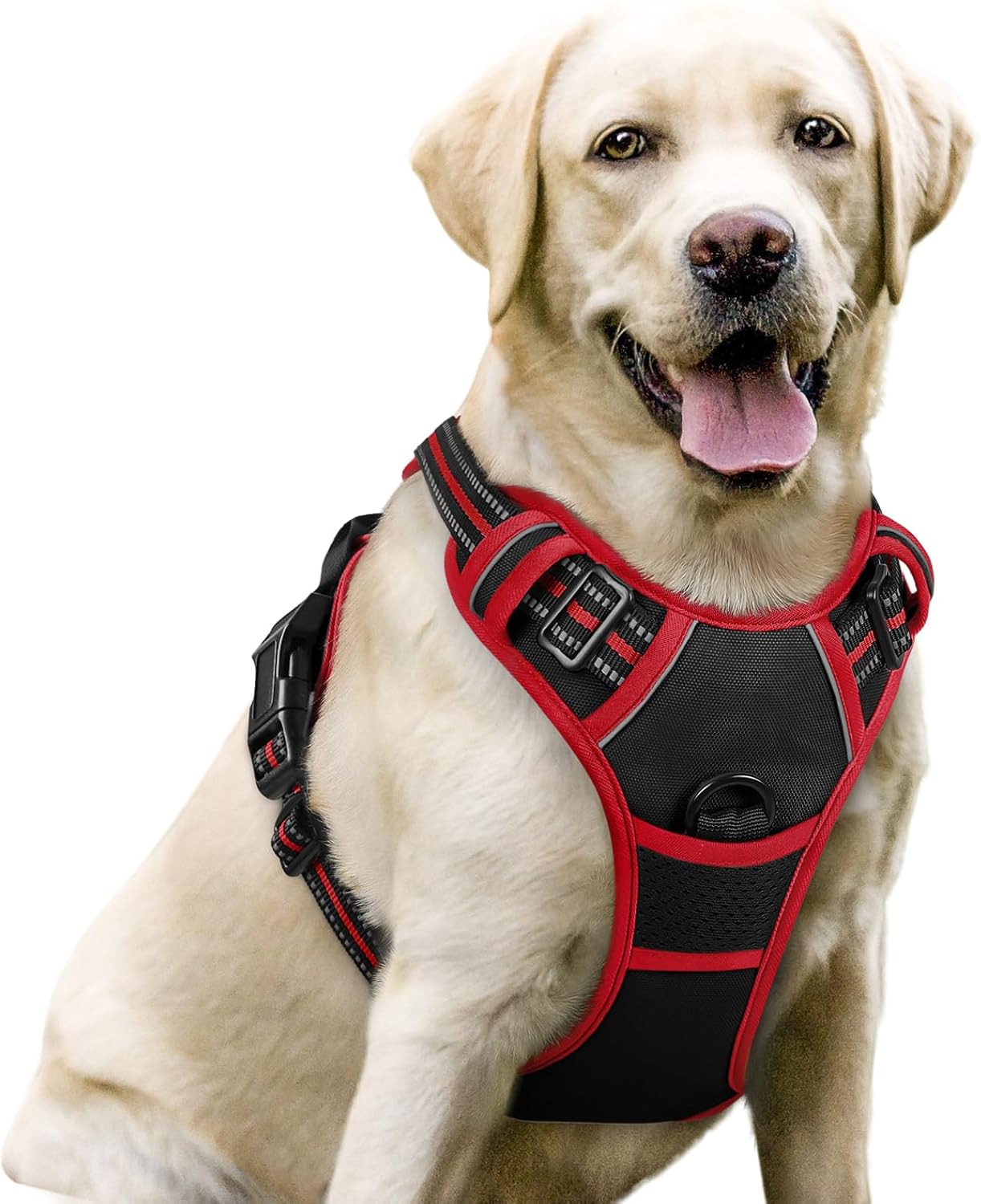 rabbitgoo Dog Harness Large Dog No Pull Pet Harness with 2 Leash Clips, Adjustable Soft Padded Pet Vest, Reflective No-Choke with Easy Control Handle for Training or Walking, Red, L - Comfort Style