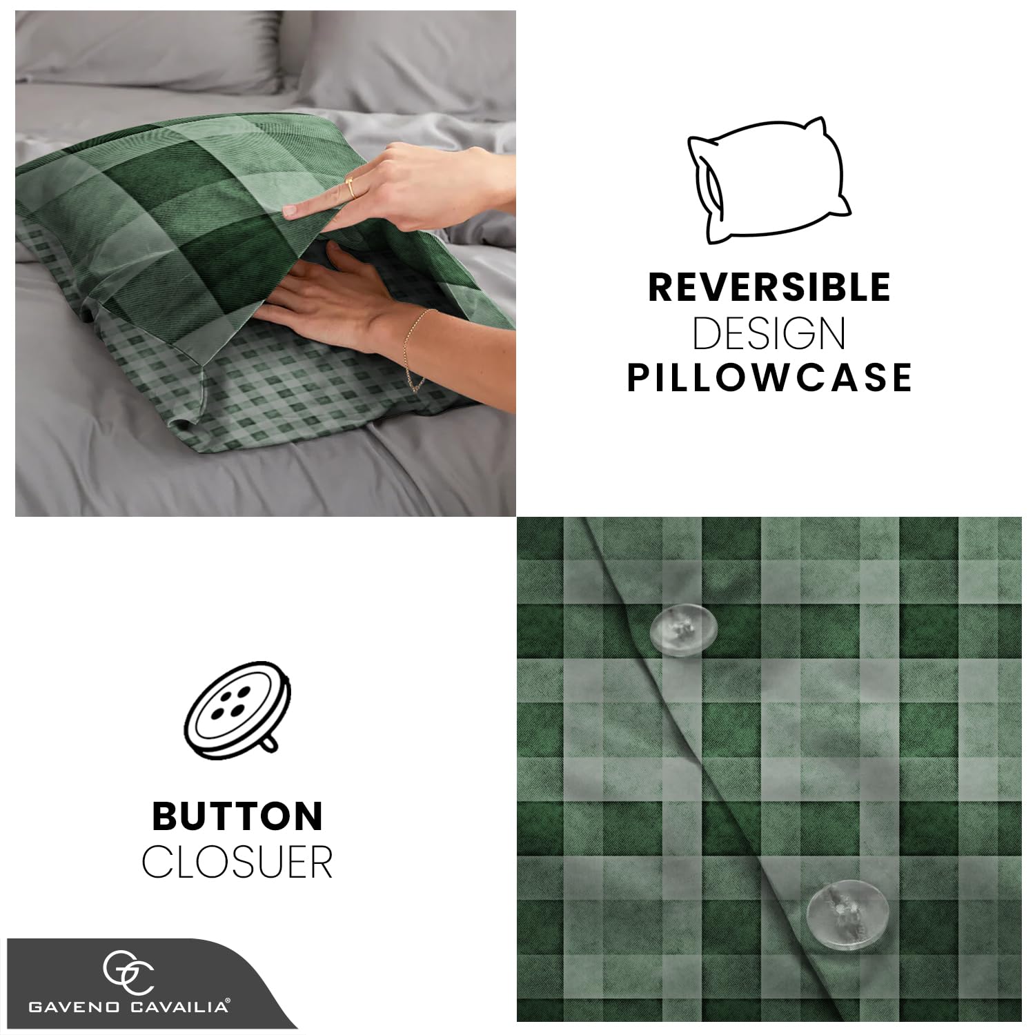 Gaveno Cavailia Luxury DENIM CHECK Bed Set with Duvet Cover and Pillow Cases, Polyester-Cotton - Comfort Style