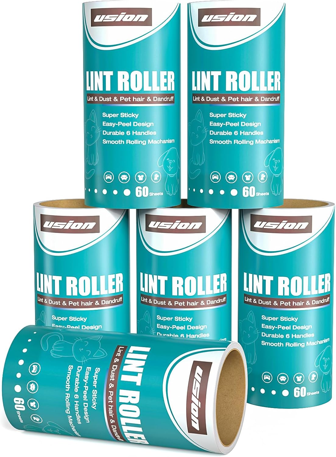 USION Lint Roller - Extra Sticky Lint Rollers for Pet Hair, 480 Sheets of Lint Roller Refills and 2 Handles, Clothes Roller Sticky for Pet Hair Clothes Carpet - Comfort Style