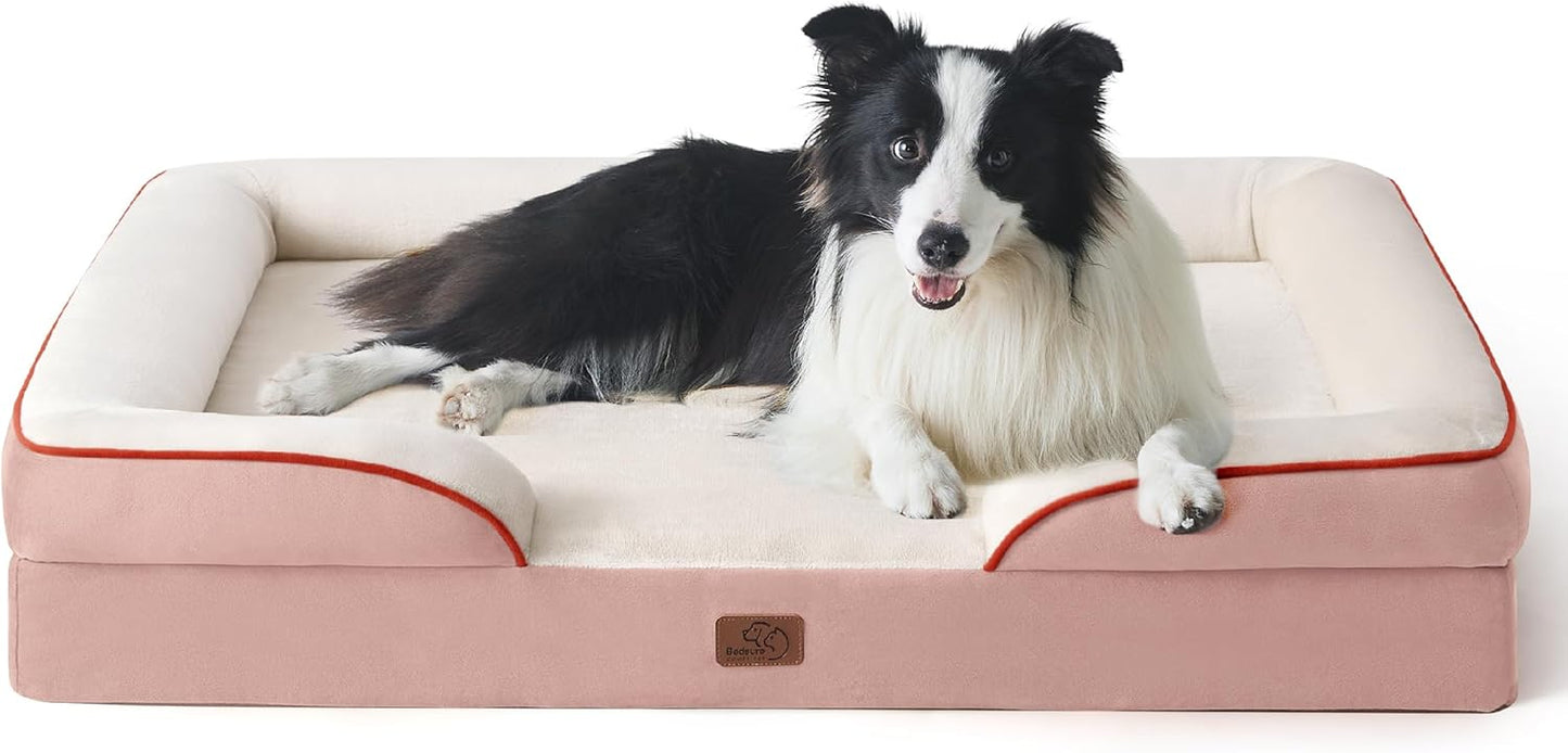 Bedsure Dog Sofa Bed Extra Large - Washable Orthopedic Dog Beds and Couch with Removable Flannel Zipper Cover, XL Waterproof Human Dog Bed for Adults, 106x80x16cm - Comfort Style