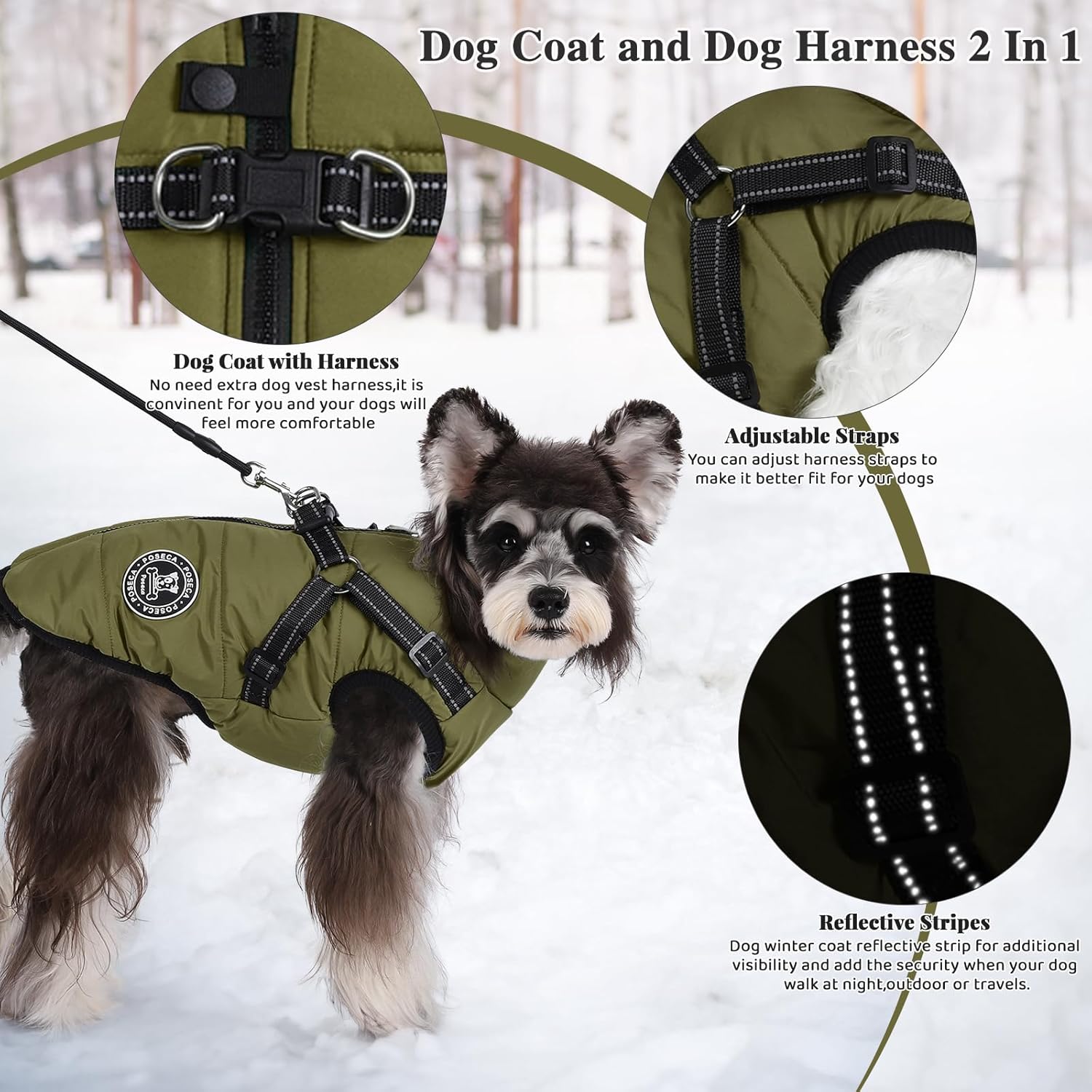 Poseca Dog Clothes for Small Dogs Dog Coat Waterproof Winter Jacket Warm Vest Dog Clothes Dog Coat Warm Winter Dog Jacket with Dog Harness for Small Medium Large Dogs - Comfort Style