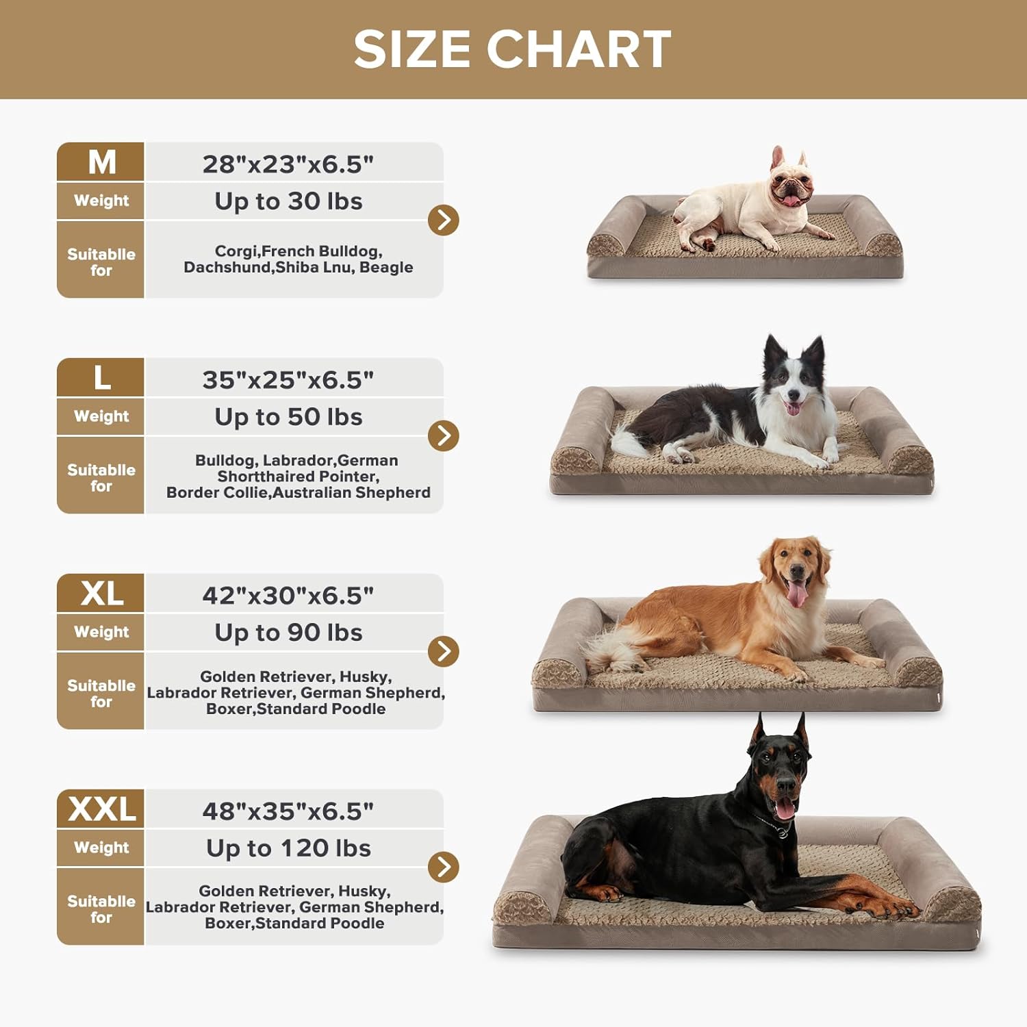 FURTIME Large Dog Bed(89 x 64cm), Orthopedic Memory Foam Dog Beds Sofa with Removable Flannel Cover, Washable Pet Bed, Good for Doberman Pinscher, Sheltie, Border Collie, Australian Herding Dog - Comfort Style