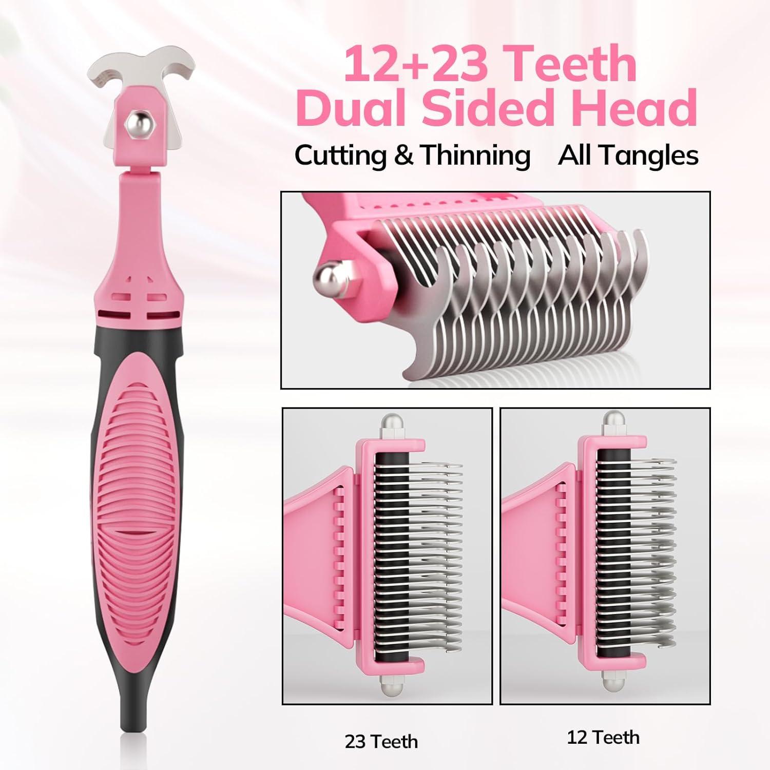 Morpilot Dog Brush Cat Brush Grooming Comb, 23+12 Double Sided Undercoat Rake Dematting Deshedding Tool for Long Hair Pets Cat Dog Slicker Shedding Brushes Efficiently Reduces Hair Loss by up to 90% - Comfort Style