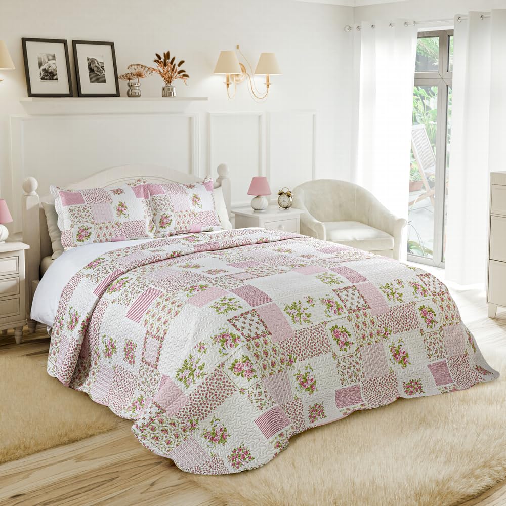 Emma Barclay Cotswold - Quilted Patchwork Bedspread Set in Natural - Double