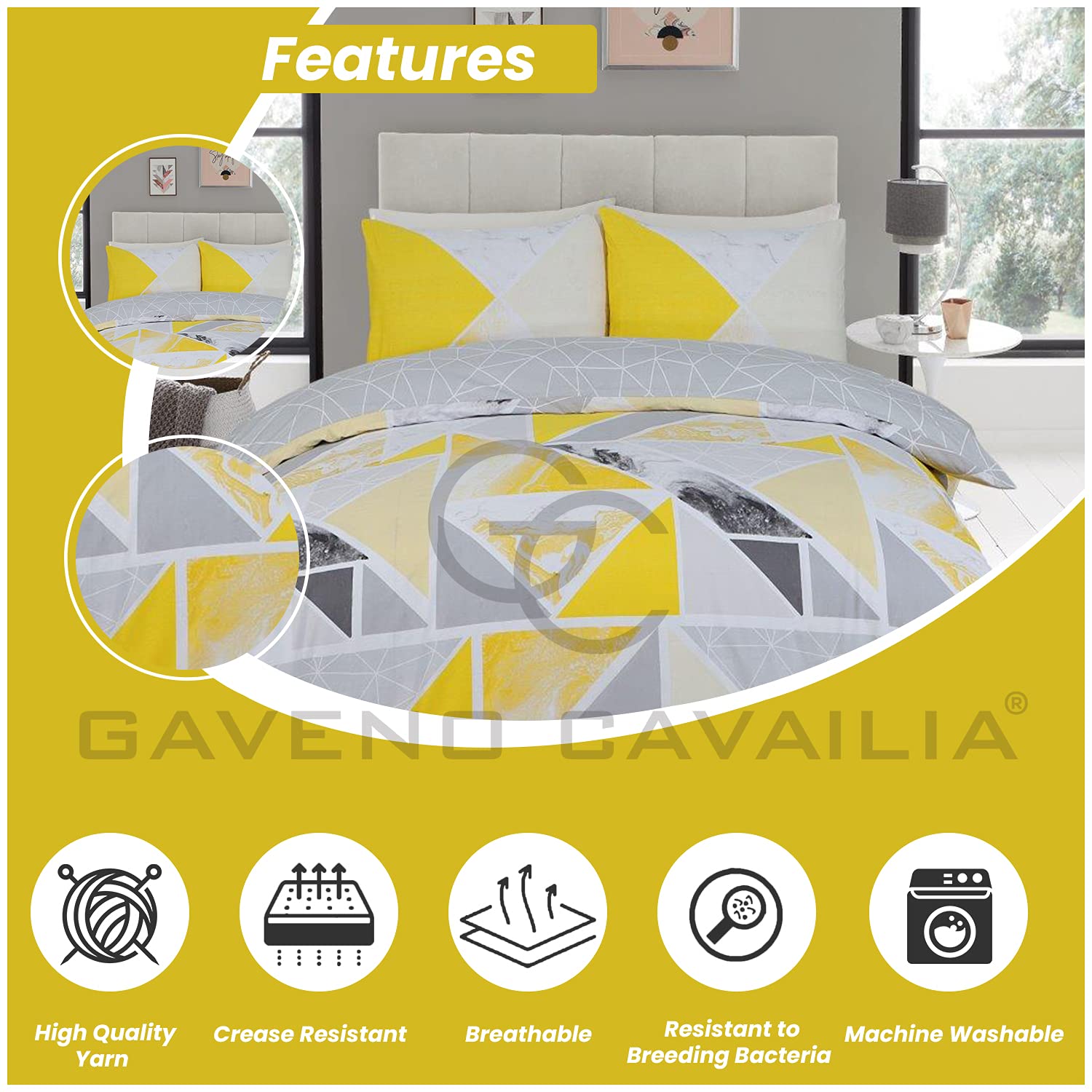 GC GAVENO CAVAILIA Metalic Marble Duvet Cover Sets, Reversible Triangle Bedding Double Bed Set, Washable Quilt Covers - Comfort Style