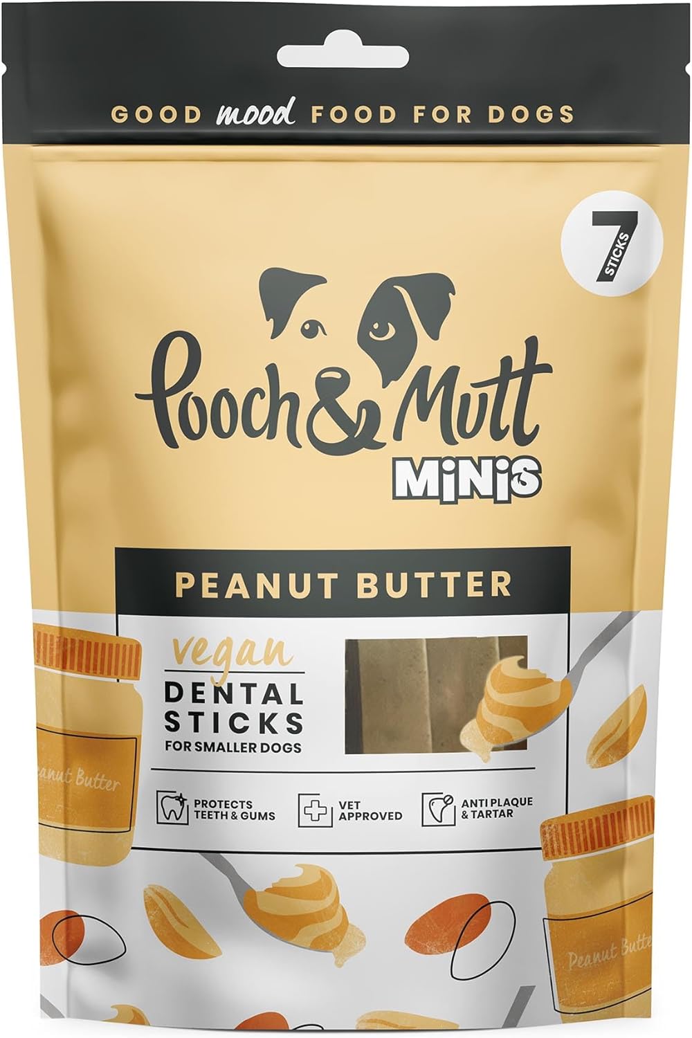 Pooch & Mutt - Training Dog Dental Sticks, Peanut Butter Flavour Dog Dental Chew, 1 pack of 7 sticks - Comfort Style