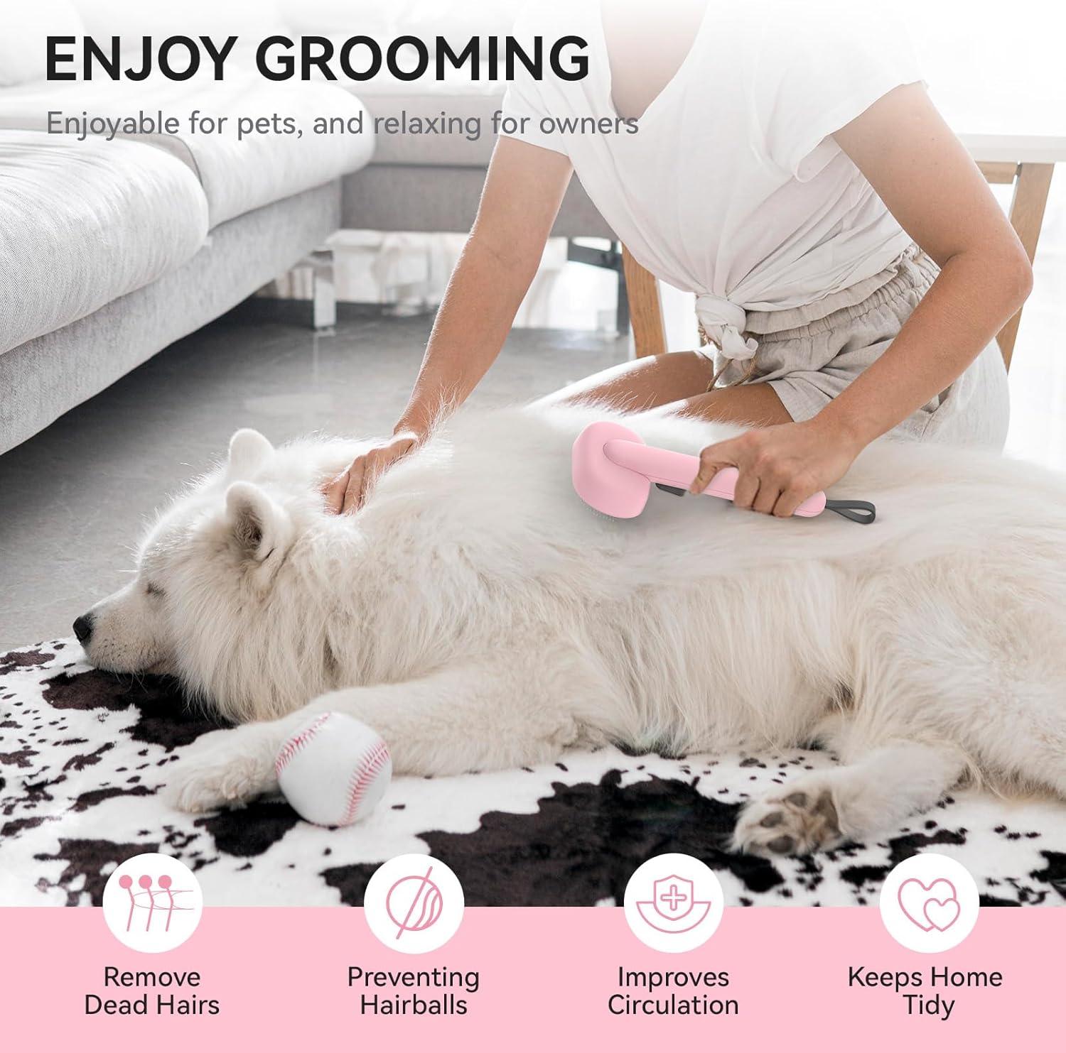 aumuca Cat Brush with Release Button, Cat Grooming Brush for Long or Short Haired Cats, Cat Hair Brush for Shedding Cat Comb for Pets Removing Loose Fur and Massage, White - Comfort Style