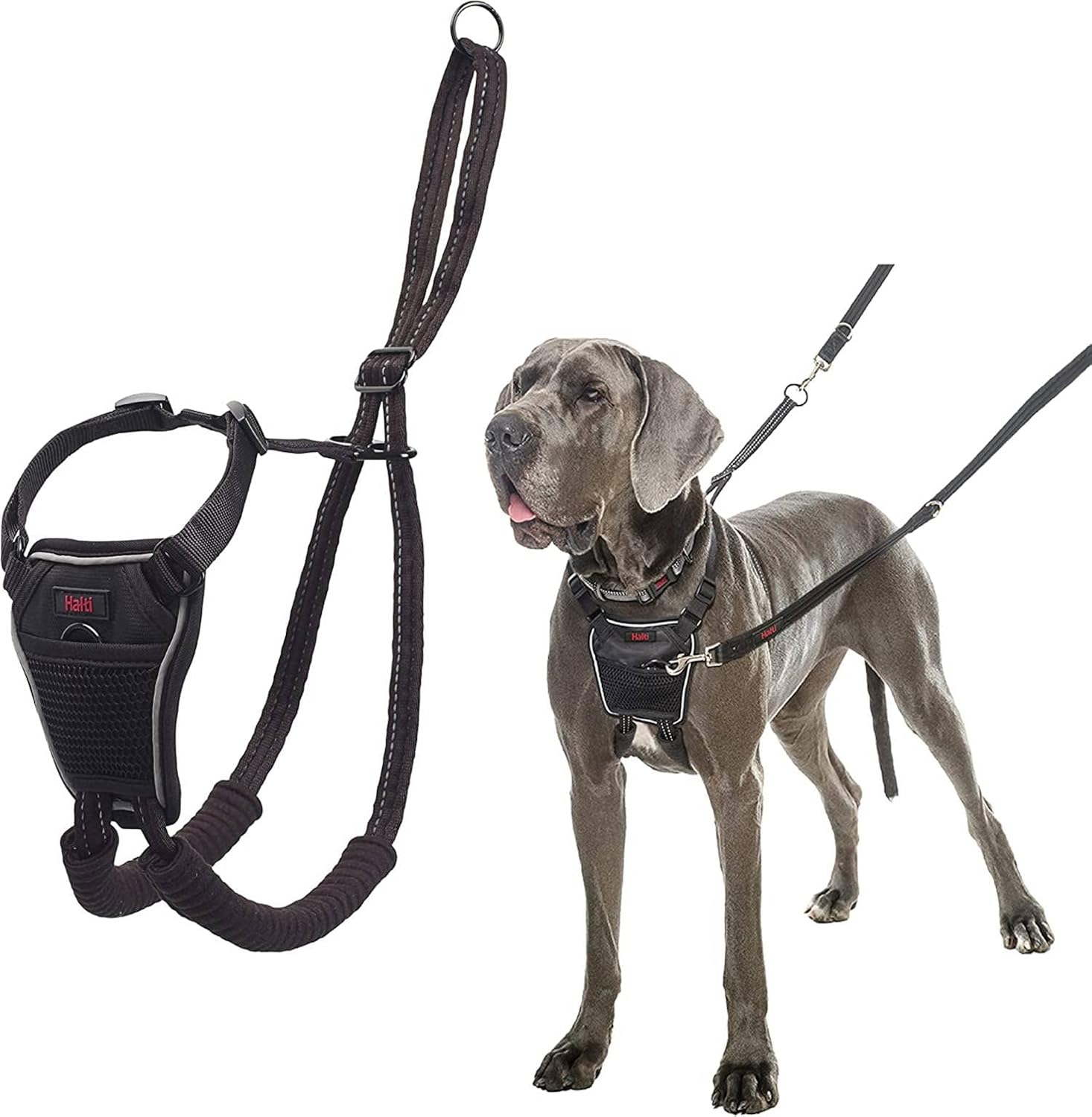 HALTI No Pull Harness Size Medium, Professional Dog Harness to Stop Pulling on the Lead, Easy to Use, Anti-Pull Training Aid, Adjustable, Reflective and Breathable, For Medium Dogs, Black - Comfort Style