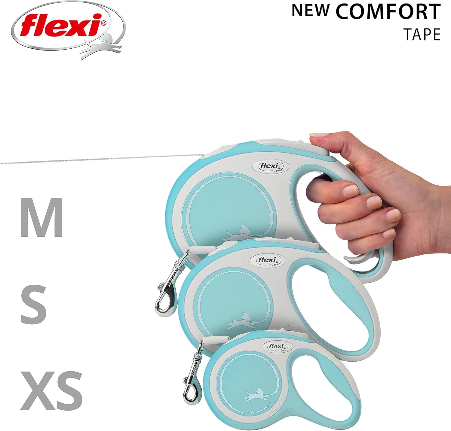 Flexi New Classic Tape Blue Large 8m Retractable Dog Leash/Lead for dogs up to 50kg/110lbs - Comfort Style
