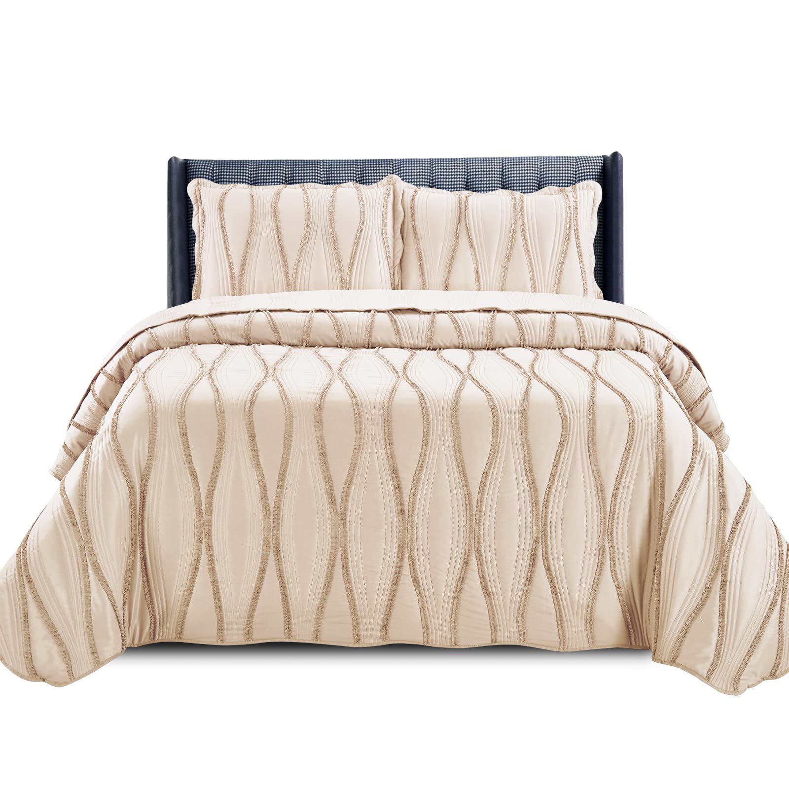 PHP Beautiful Quilted Bedspread Throw Embossed Frilled Pattern Quilt Coverlets Bedspreads Throw Bedding for All Season Comforter Set - Mustard - Single