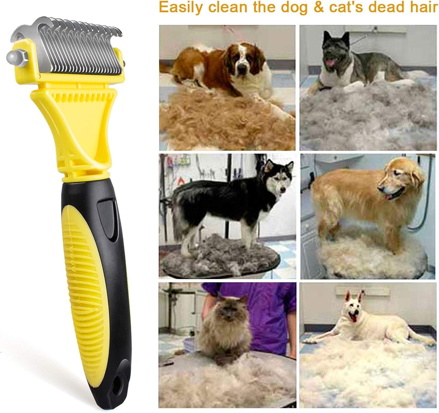 Morpilot Dog Brush Cat Brush Grooming Comb, 23+12 Double Sided Undercoat Rake Dematting Deshedding Tool for Long Hair Pets Cat Dog Slicker Shedding Brushes Efficiently Reduces Hair Loss by up to 90% - Comfort Style