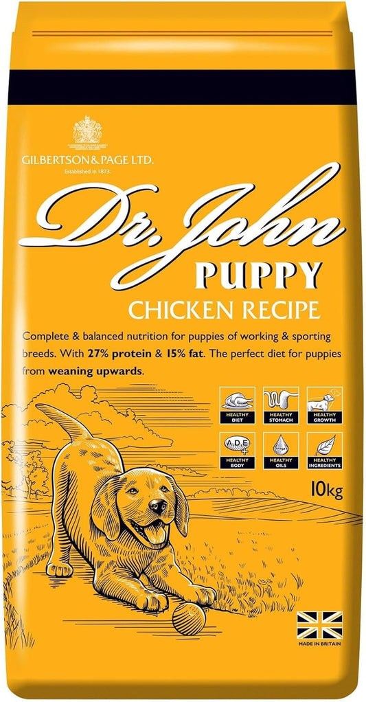 Dr John Dry Puppy Food 10kg with Omega-3s - Chicken Recipe - Complete Nutrition for Puppies of Sporting Active Breeds - Junior High Protein Dry Dog Food.