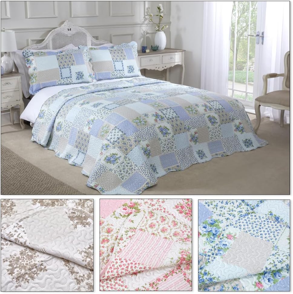Emma Barclay Cotswold - Quilted Patchwork Bedspread Set in Natural - Double