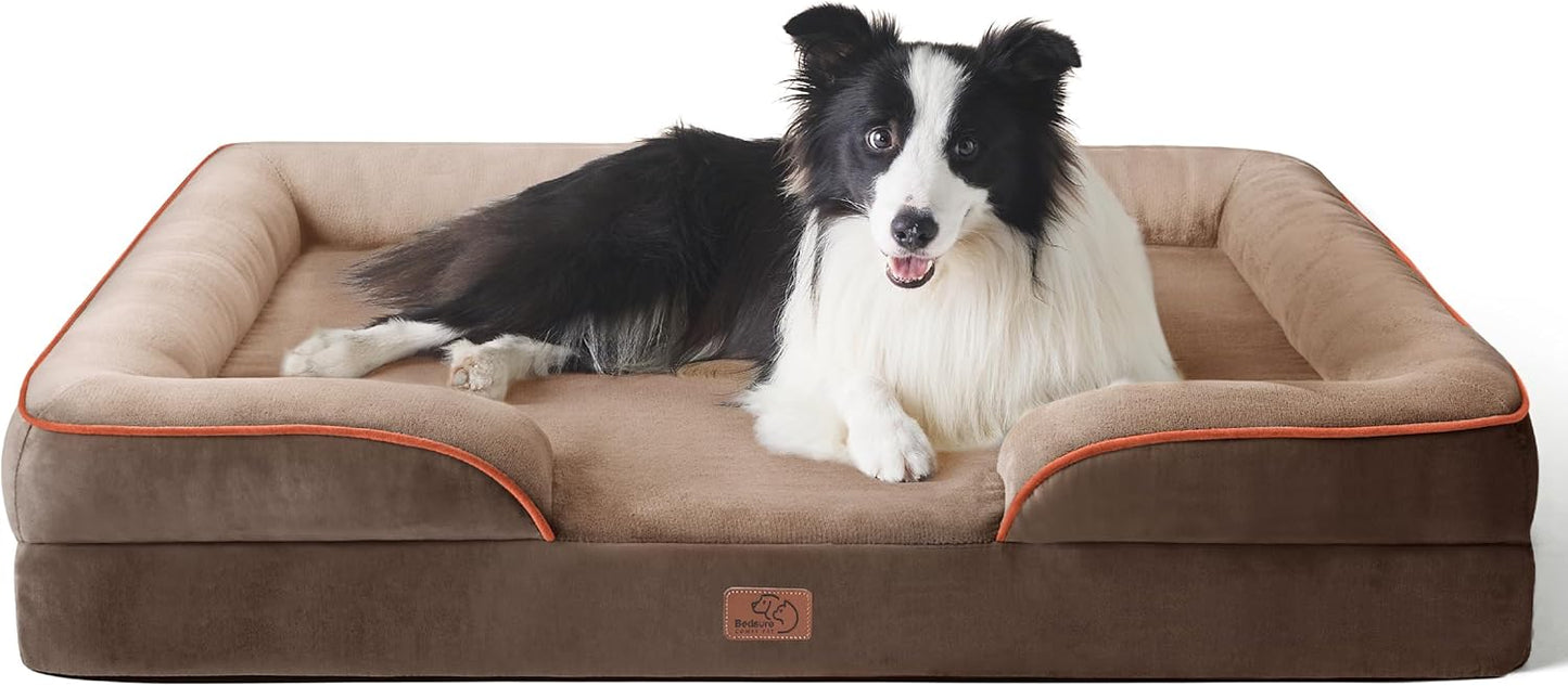 Bedsure Dog Sofa Bed Extra Large - Washable Orthopedic Dog Beds and Couch with Removable Flannel Zipper Cover, XL Waterproof Human Dog Bed for Adults, 106x80x16cm - Comfort Style