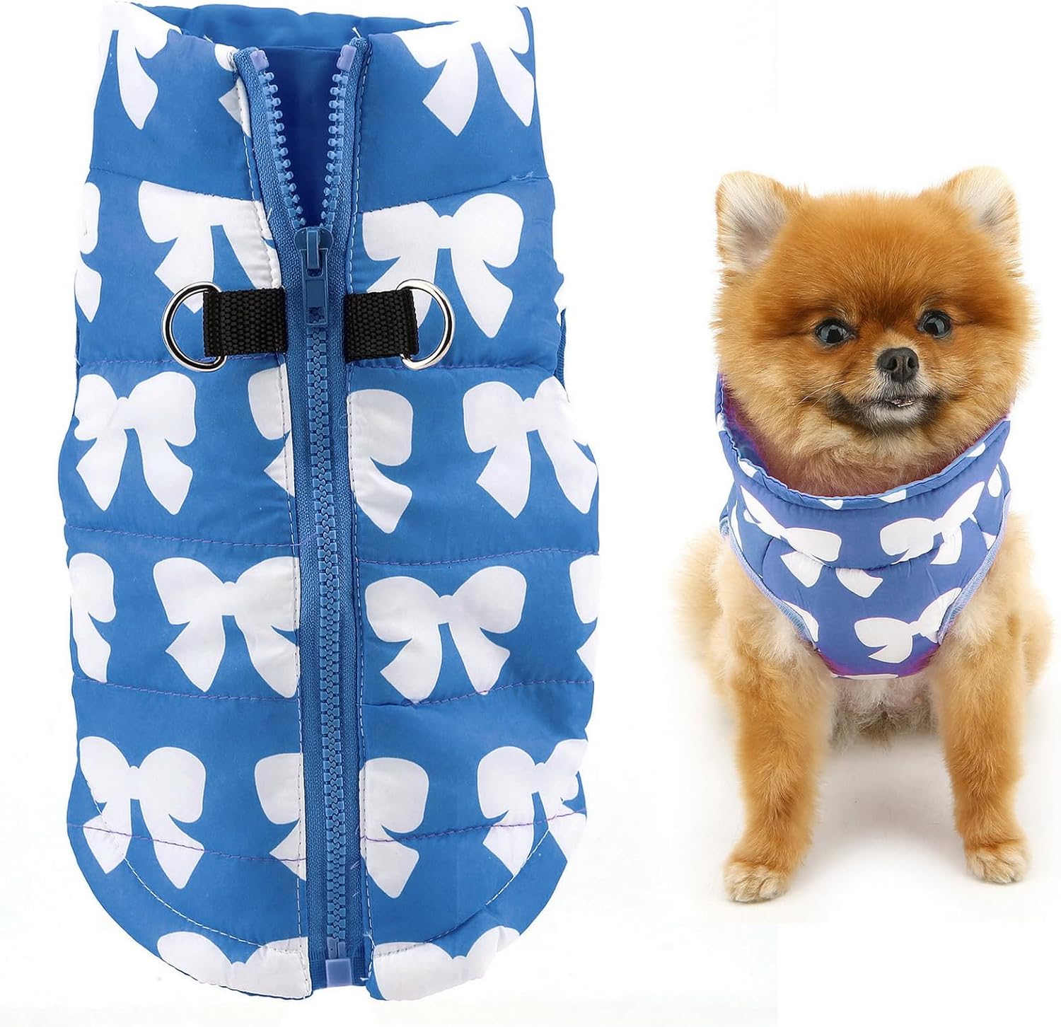 SMALLLEE_LUCKY_STORE Small Dog Cat Winter Coat Harness Jacket with D-ring Boy Girl Pet Puppy Comfort Padded Bomber Vest No Pull Chihuahua Clothes Pink Bows XS - Comfort Style