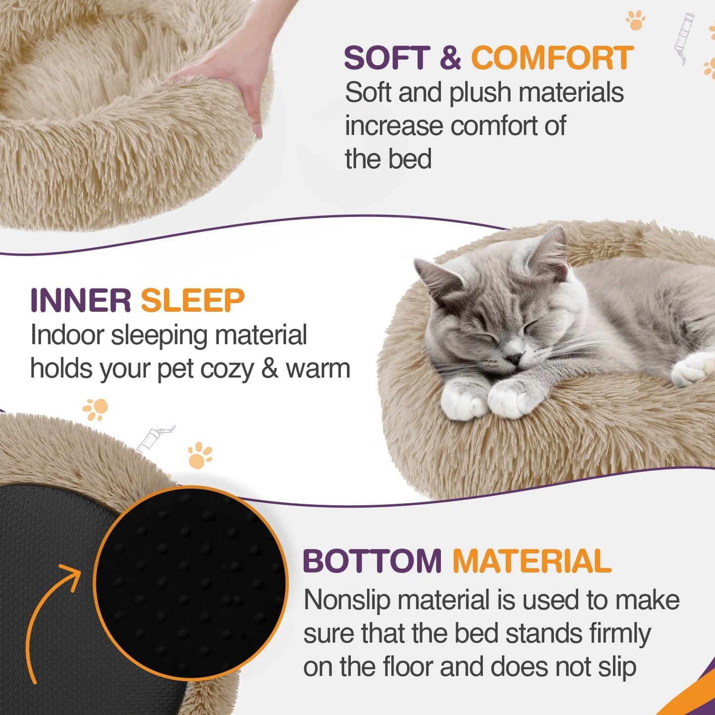 ELYF 50cm Dark Grey Donut Cat Beds for Indoor Cats Clearance, Kitten Bed and Puppy Bed with Anti-Slip Waterproof Bottom, Fluffy Cosy Pet Bedding & Furniture for Small Dog Bed Clearance, Large Cat Bed - Comfort Style