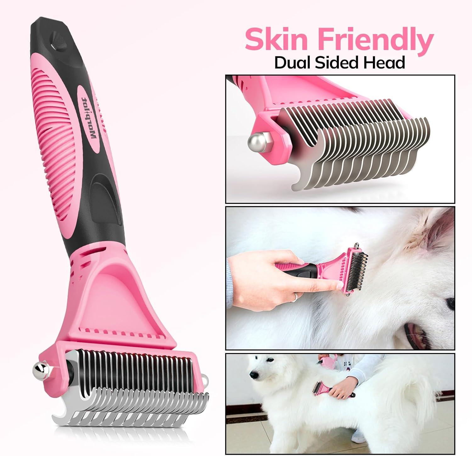 Morpilot Dog Brush Cat Brush Grooming Comb, 23+12 Double Sided Undercoat Rake Dematting Deshedding Tool for Long Hair Pets Cat Dog Slicker Shedding Brushes Efficiently Reduces Hair Loss by up to 90% - Comfort Style